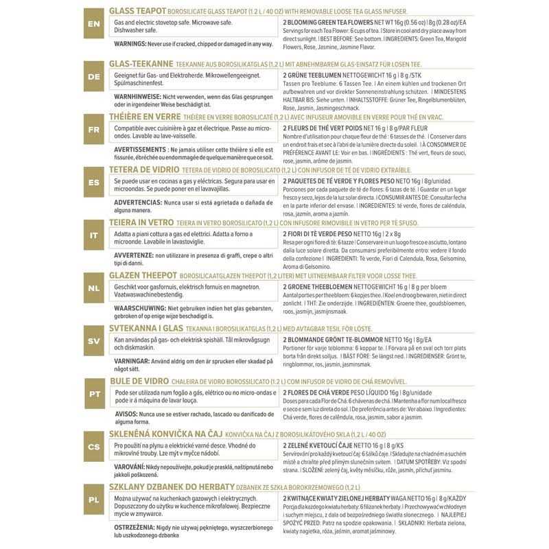 Teabloom Stovetop & Glass Teapot with Removable Loose Tea Glass Infuser