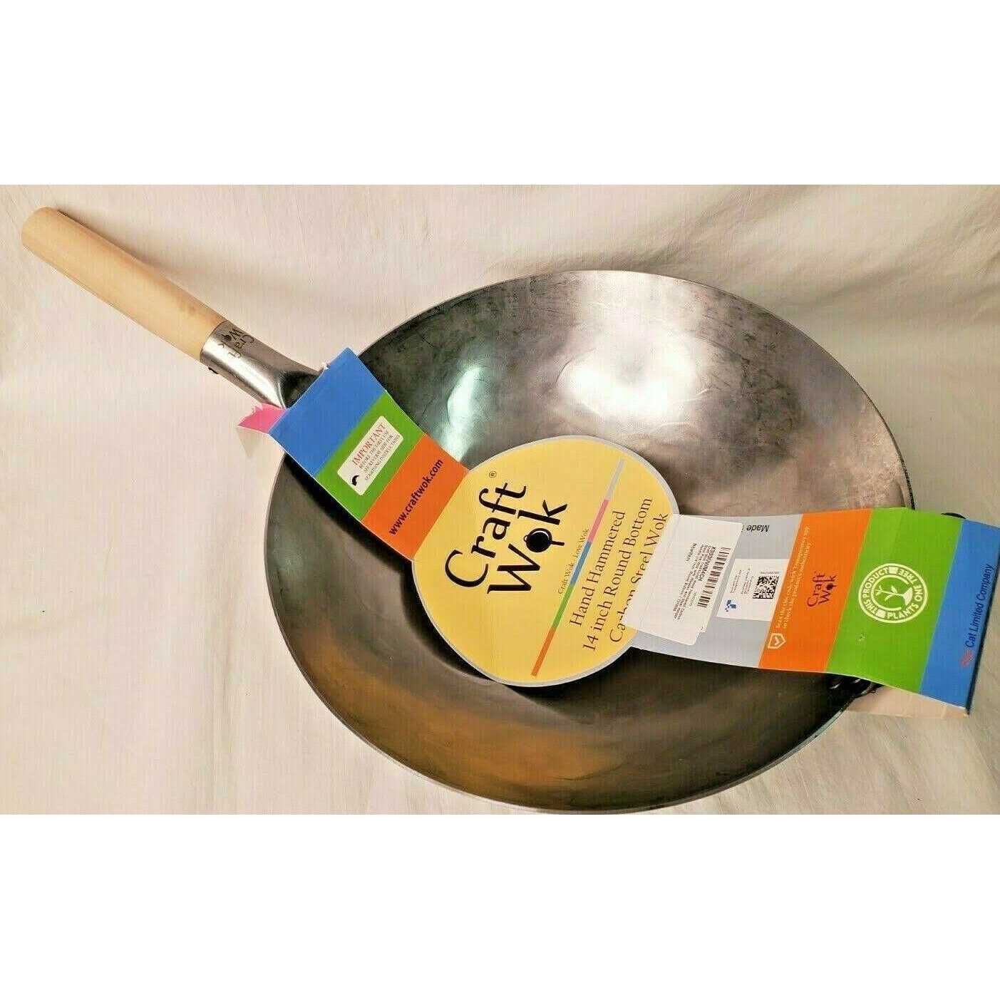 Craft Wok Traditional Hand Hammered Carbon Steel Pow Wok with Wooden and Steel Helper Handle
