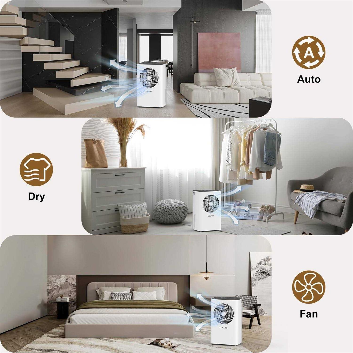 2500 Sq. Ft 30 Pint Dehumidifier, Dehumidifiers For Home Basement With Drain Hose, Colaze Dehumidifiers For Large Room With Auto Or Manual Drain