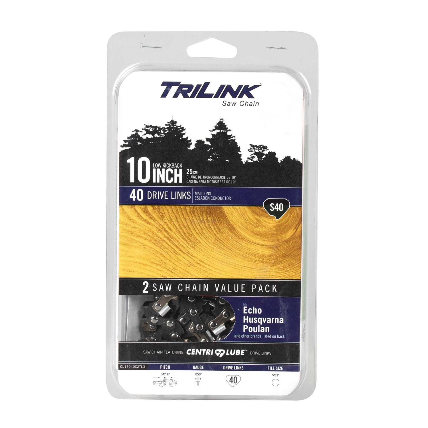 TriLink S40 10 inch 2 Pack Replacement Saw Chain