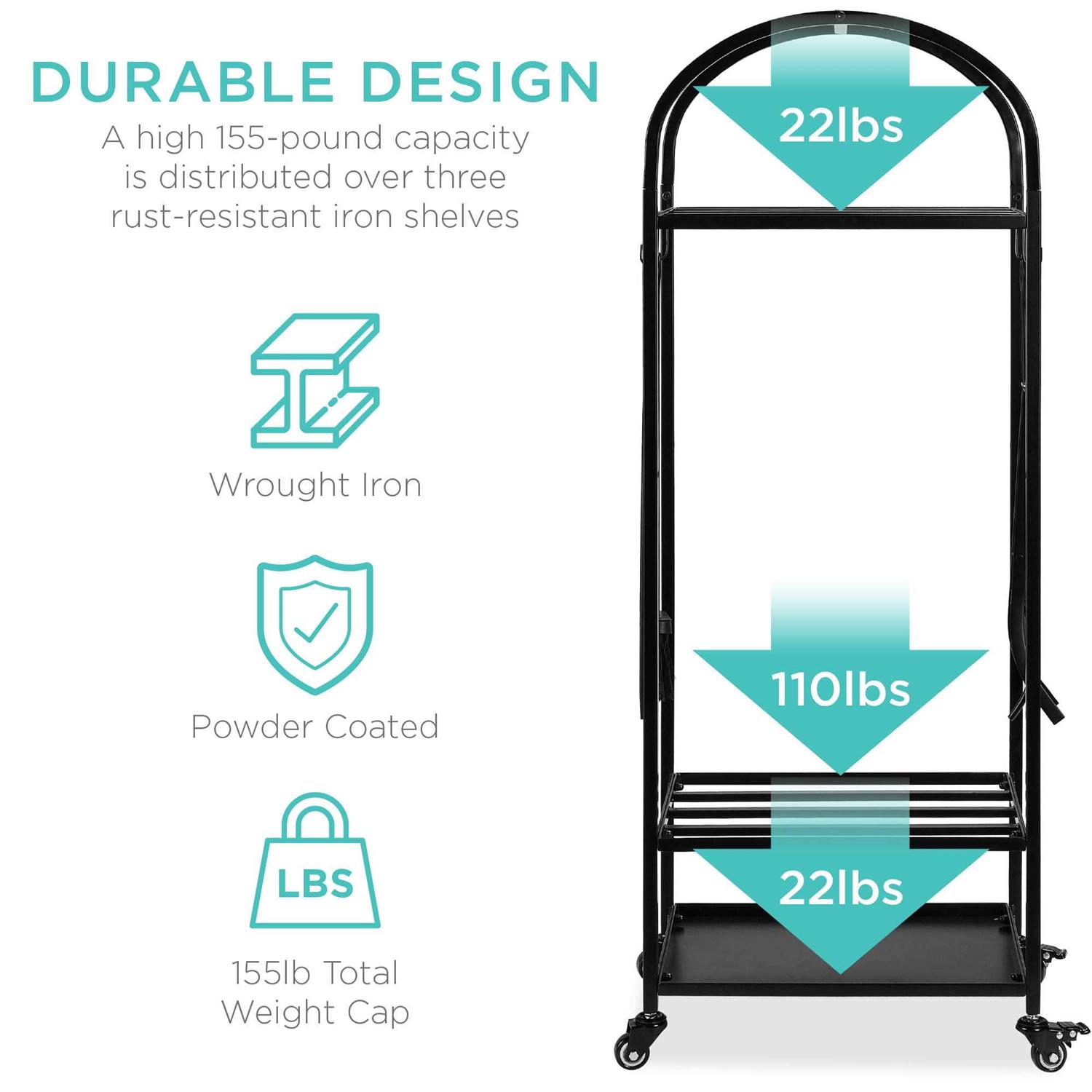 Best Choice Products 4ft 3-Tier Firewood Log Rack Vertical Wrought Iron Holder for Home w/ 4-Piece Tool Set