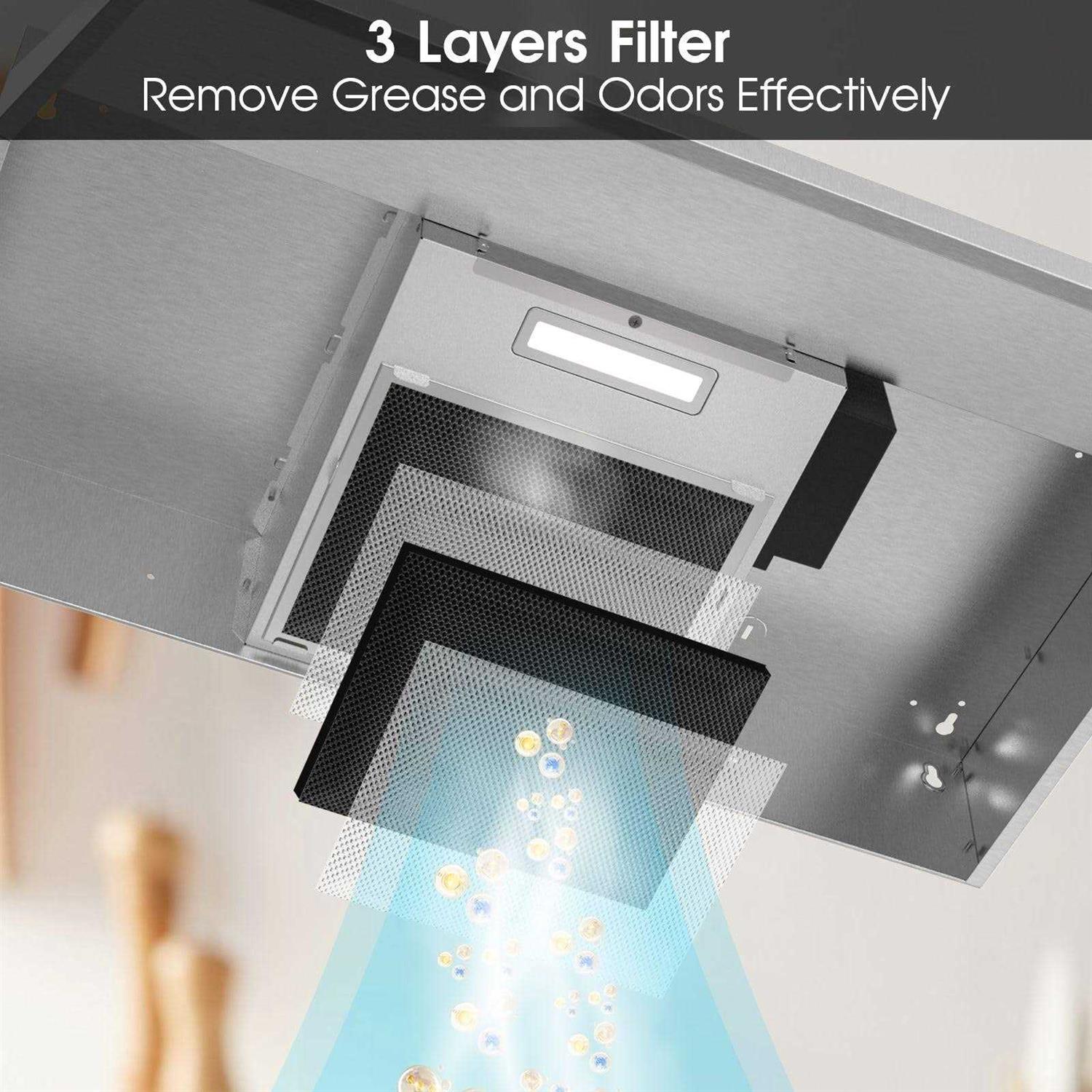 Range Hood 30 inch Under Cabinet Stainless Steel Kitchen Vent Hood 280CFM