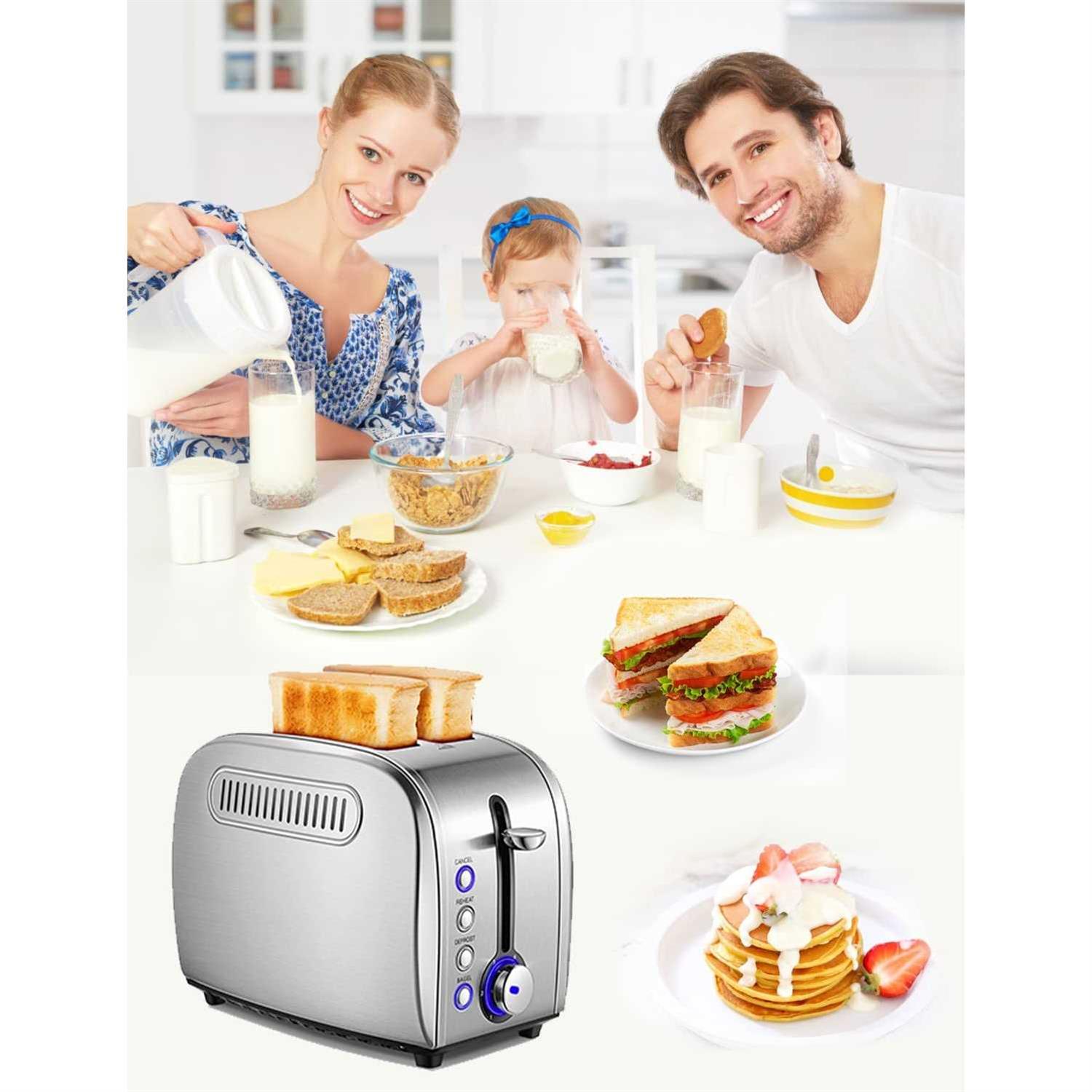 Toaster 2 Slice JEWJIO Stainless Steel Retro Toaster With 1.5 Extra Wide Slot