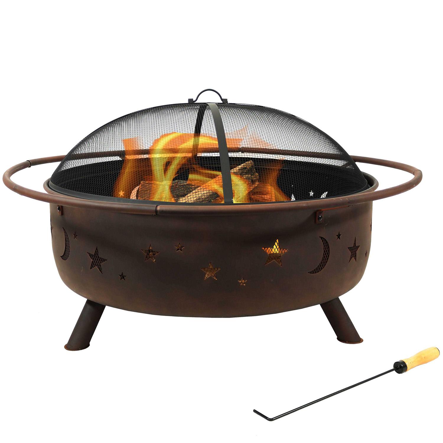 Sunnydaze Decor Cosmic 42 in. x 23 in. Large Round Steel Wood Burning Fire Pit with Spark Screen