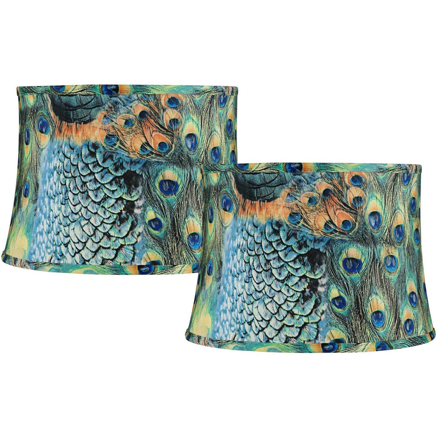 Springcrest Peacock Print Drum Lamp Shade 14x16x11