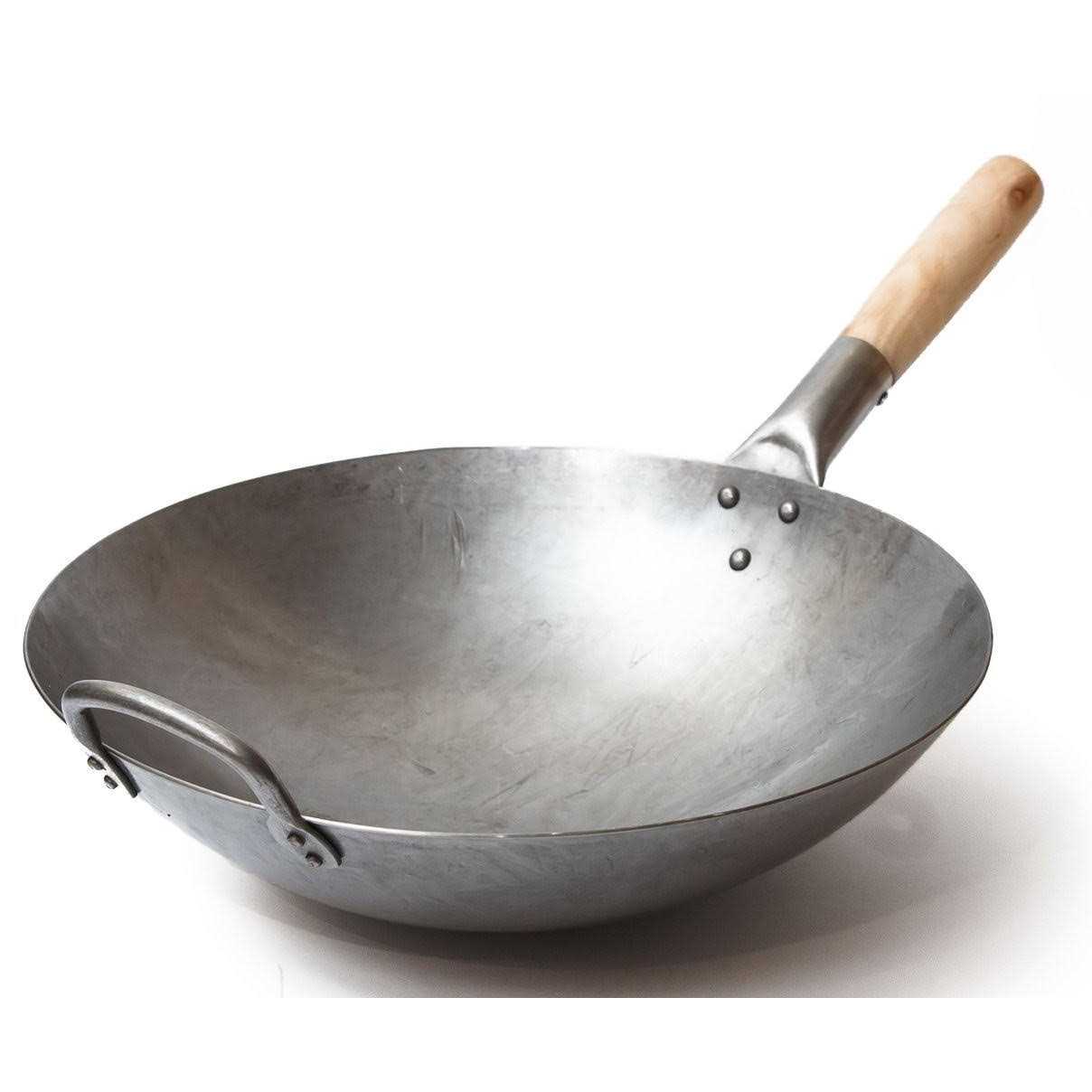 Craft Wok Traditional Hand Hammered Carbon Steel Pow Wok with Wooden and Steel Helper Handle