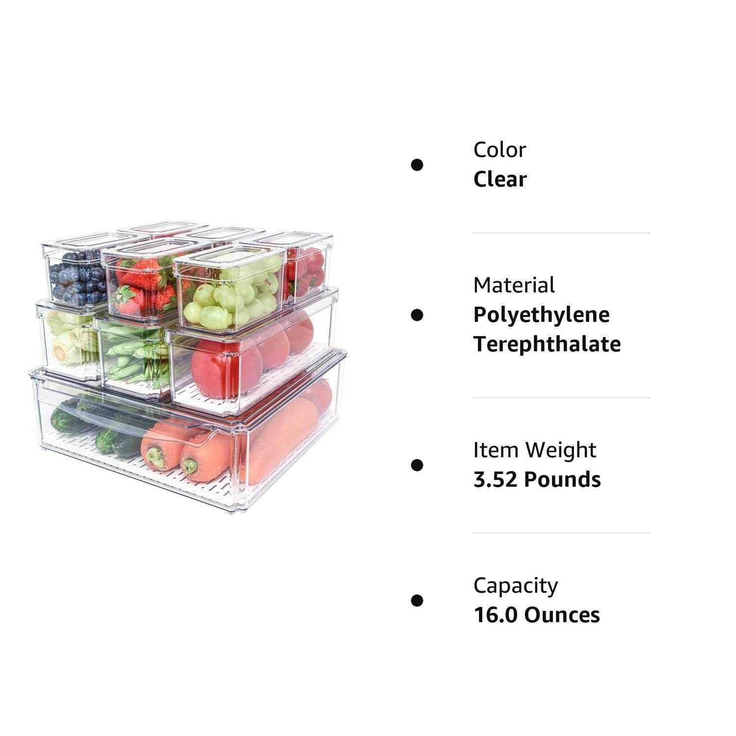 Pomeat 10 Pack Fridge Organizer Stackable Refrigerator Organizer Bins with Lids