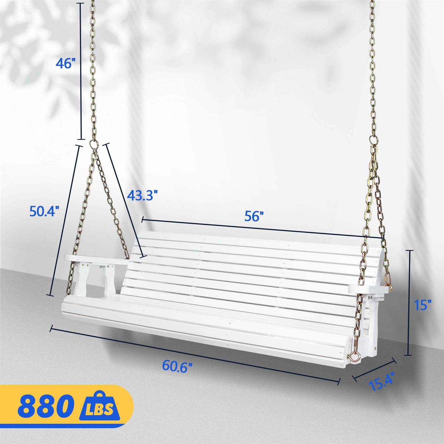 VINGLI Wood Patio Porch Swing with Adjustable Chains