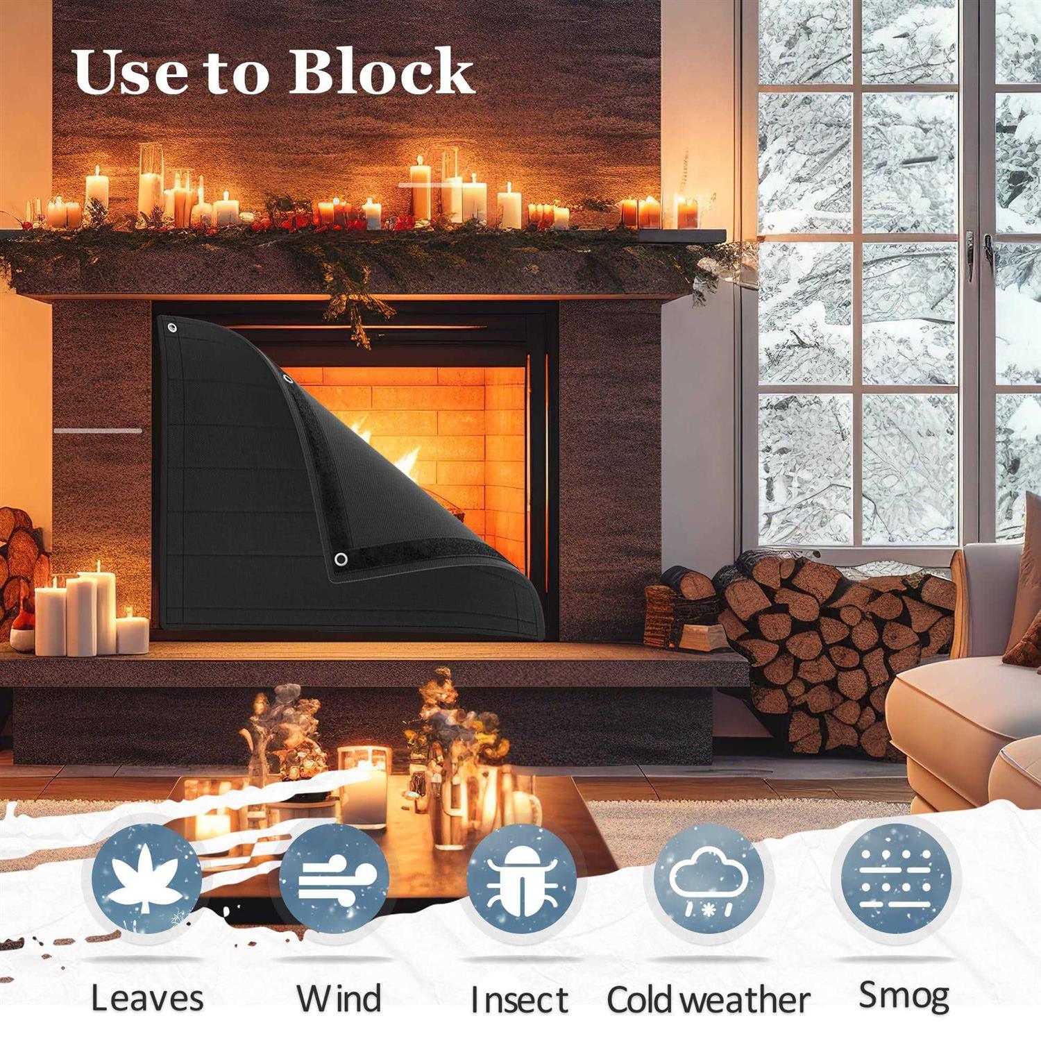 Fireplace Cover,Fireplace Draft Stopper Black Fireplace Blanket for Heat Loss & Save Energy