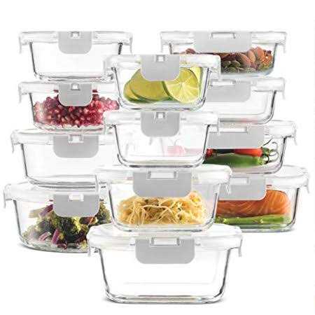 FineDine 24-piece Superior Glass Food Storage Containers Set Newly Innovated Hinged BPA-free Locking lids