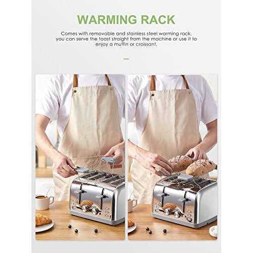 Yabano Toaster 4 Slice Extra Wide Slots Stainless Steel with High Lift Lever Bagel and Muffin Function Removal Crumb Tray 7-shade Settings with Warming Rack