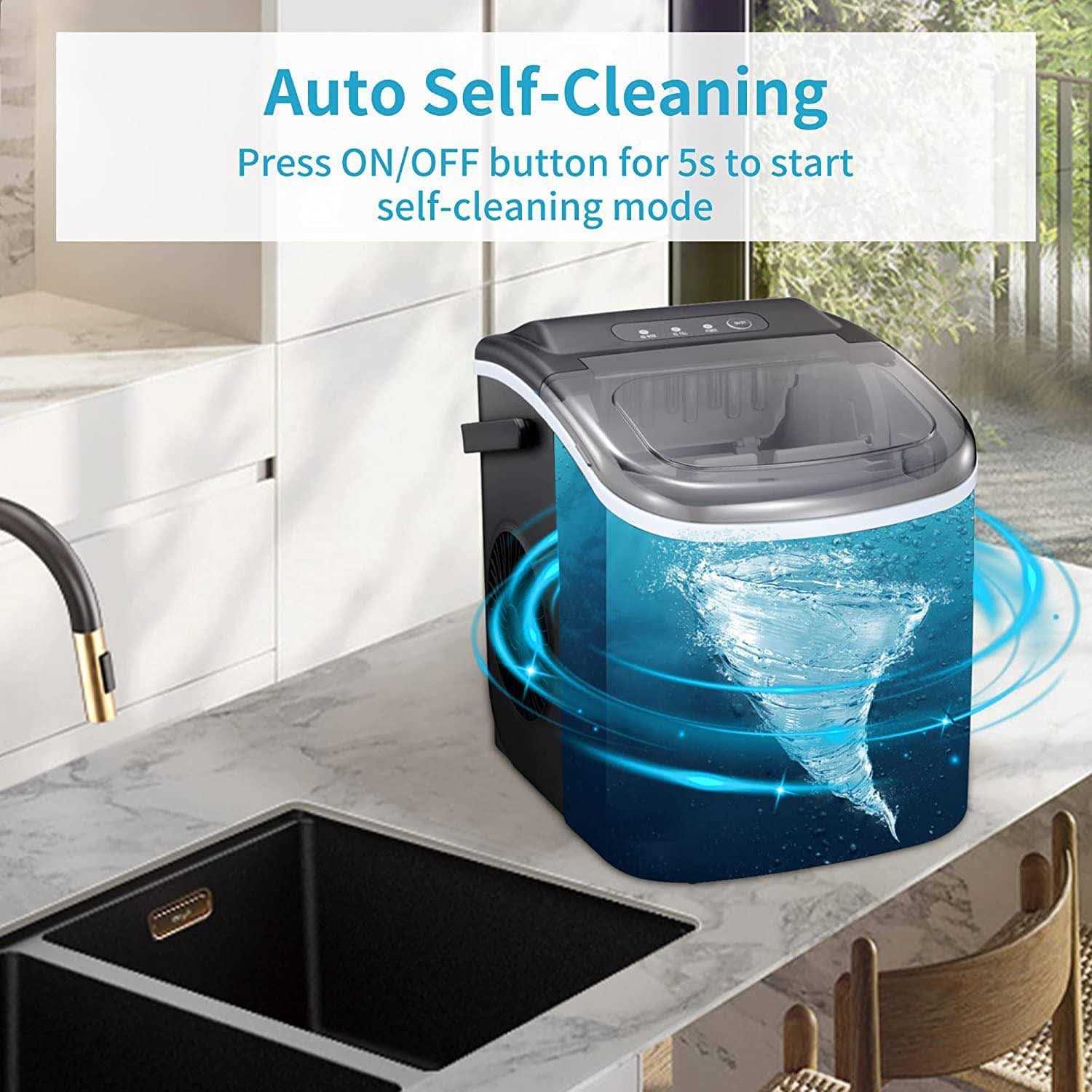 Kissair Countertop Ice Maker Self-Cleaning Portable Ice Maker Machine with Handle