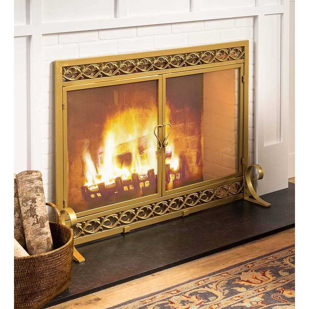 Plow & Hearth Small Cast Iron Scrollwork Fireplace Fire Screen with Doors