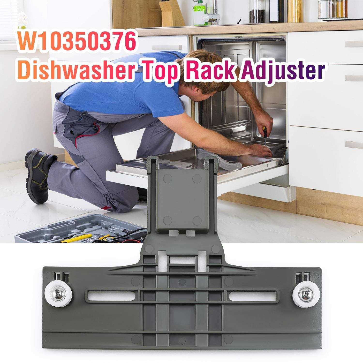 W10350376 Dishwasher Top Rack Adjuster Parts by Romalon Replacement for Whirl-pool Heavy Duty Wheels Upgraded Metal Screw Replaces W10712394