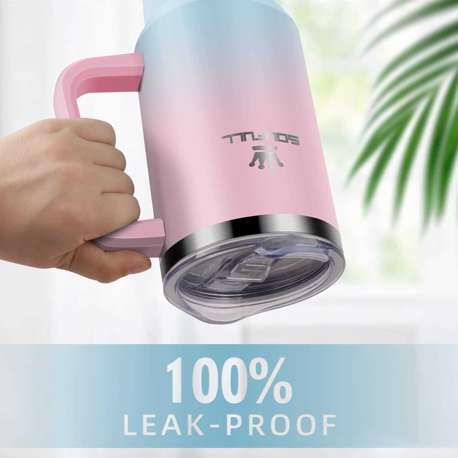 Soufull 40 oz Tumbler with Handle and Straw Lid, 100% Leak-proof Travel Coffee Mug, Stainless Steel Insulated Cup for Hot and Cold Beverages