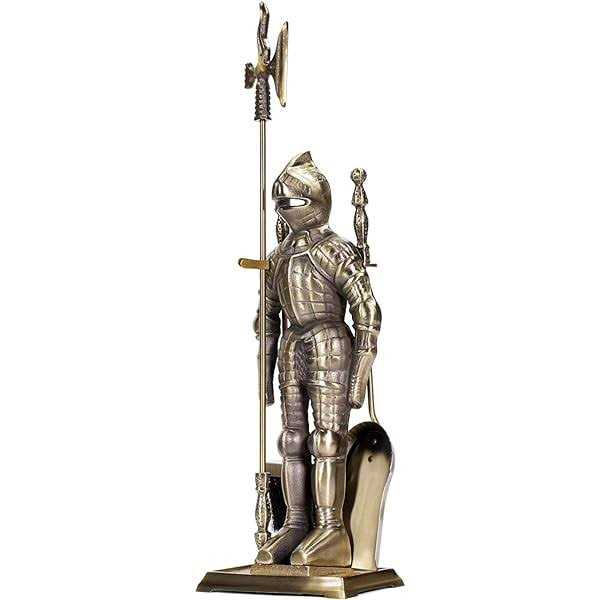 Lavish Home 3-piece Fireplace Set-Medieval Knight Cast Iron Statue Holds Heavy D
