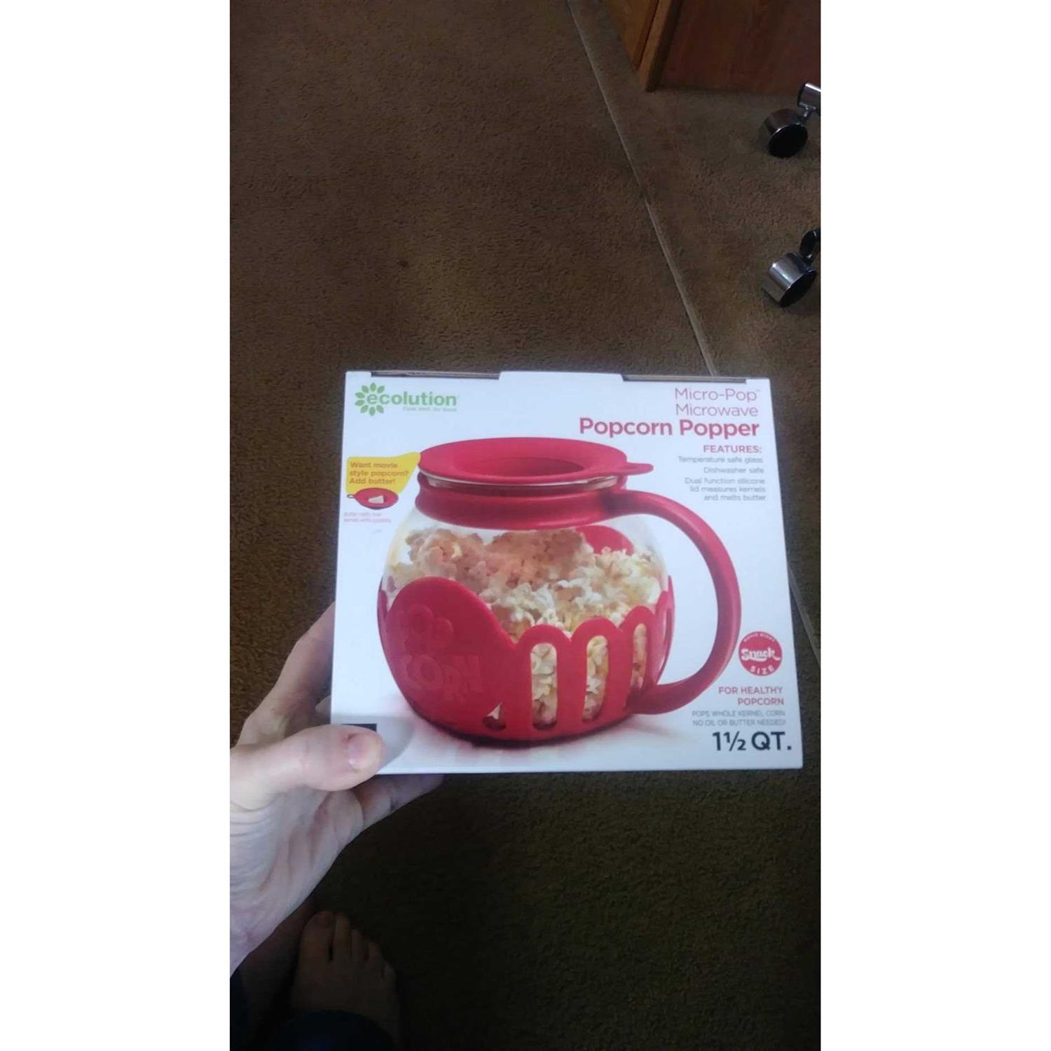 Ecolution Microwave Micro-Pop Popcorn Popper Glass 3-in-1 Lid