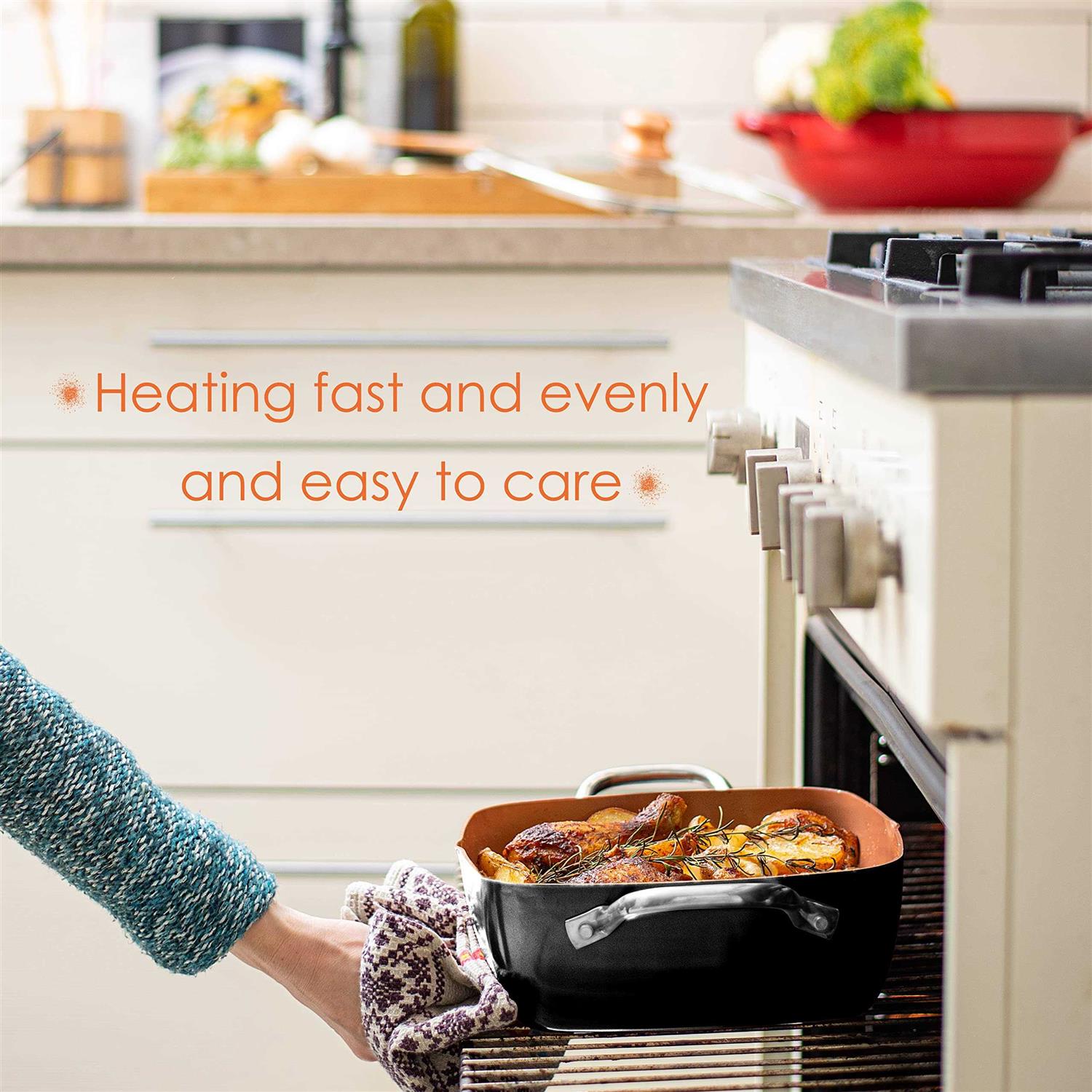 Moss & Stone Copper 5 Piece Set Chef Cookware Non Stick Pan Deep Square Pan