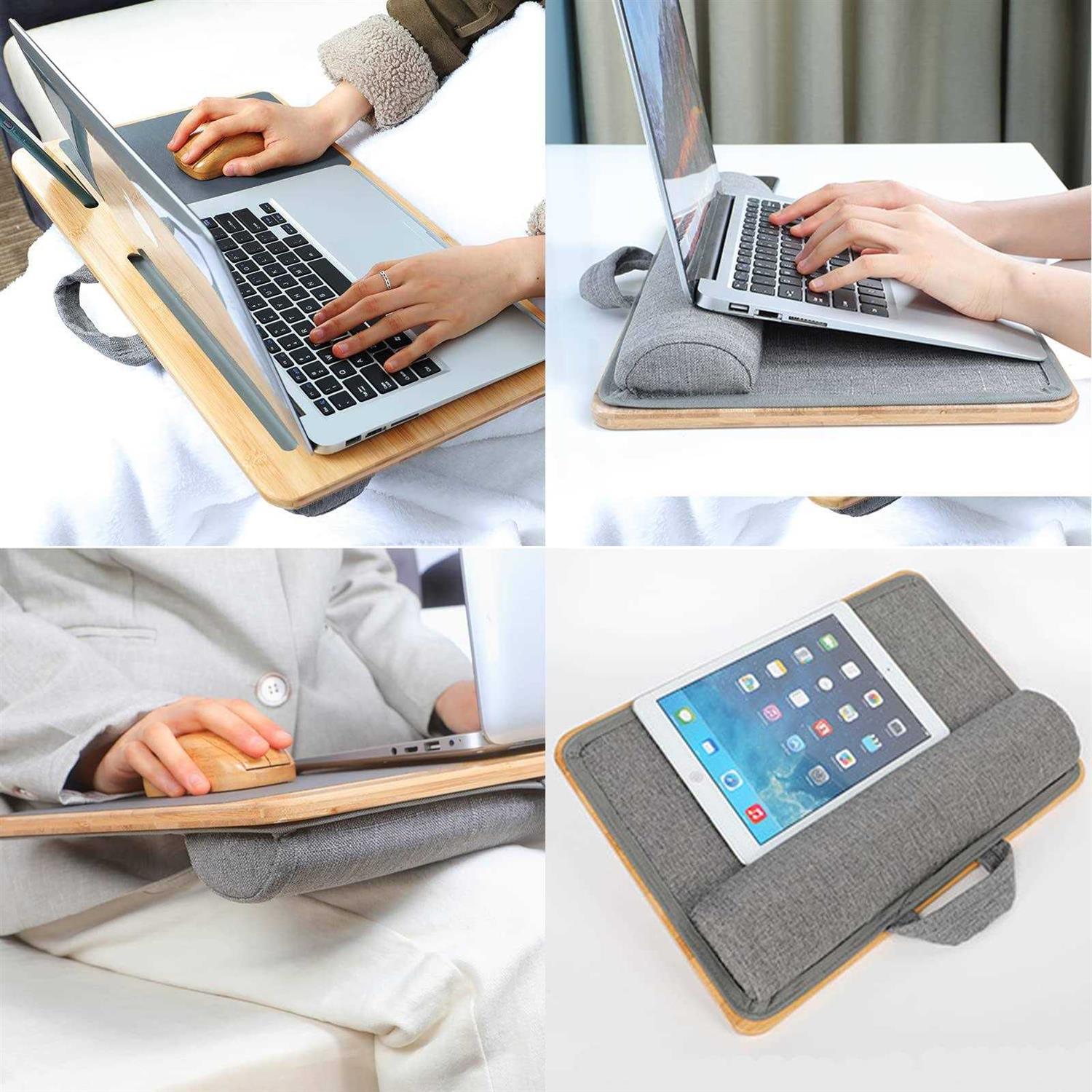 SUMISKY Laptop Lap Desk with Cushion Protable Laptop Desk with Handle Phone Holder and Bamboo Laptop Stand
