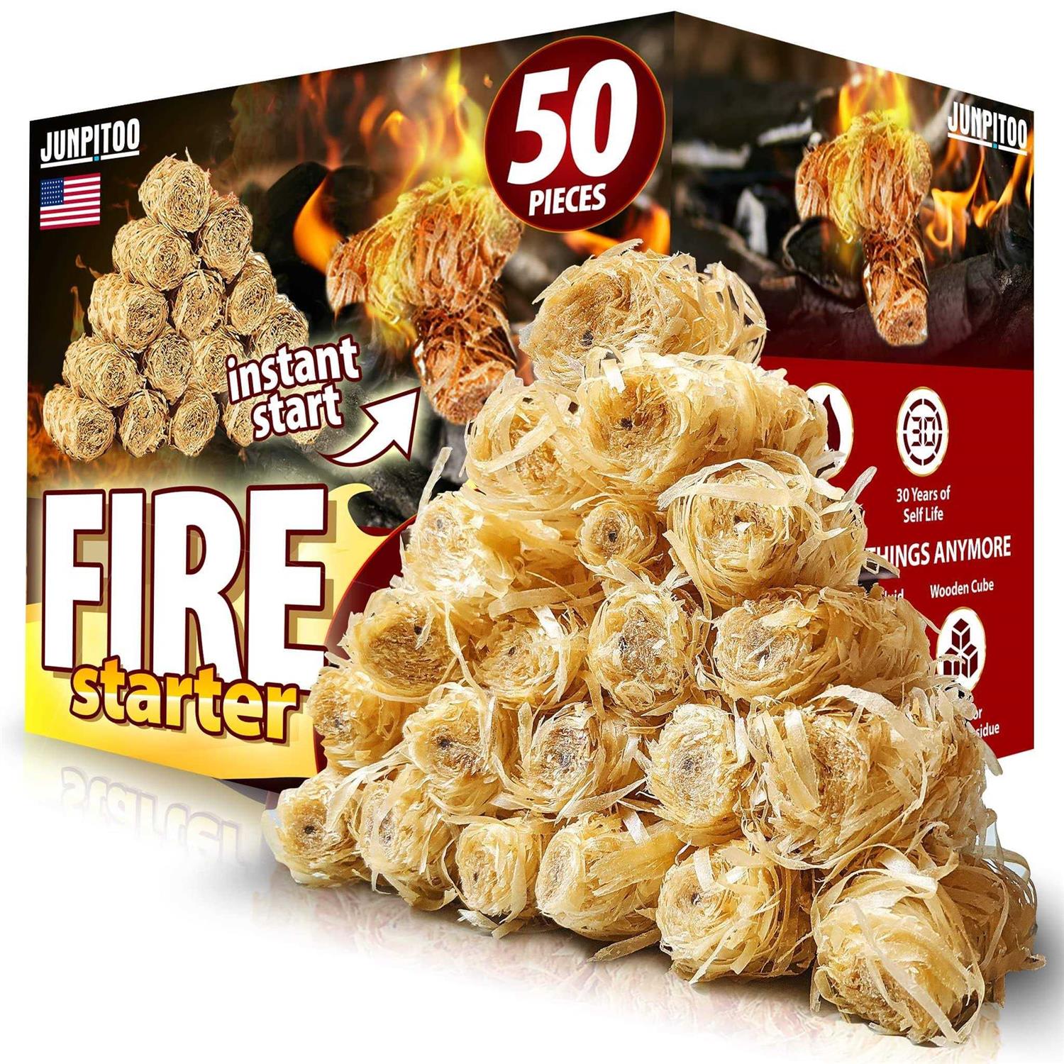 Fire Starters Natural Pine Fire Starters for Campfires Fireplace Grill Wood Pellet Stove Chimney Fire Pit BBQ Smoker W/10 Min Burning Time