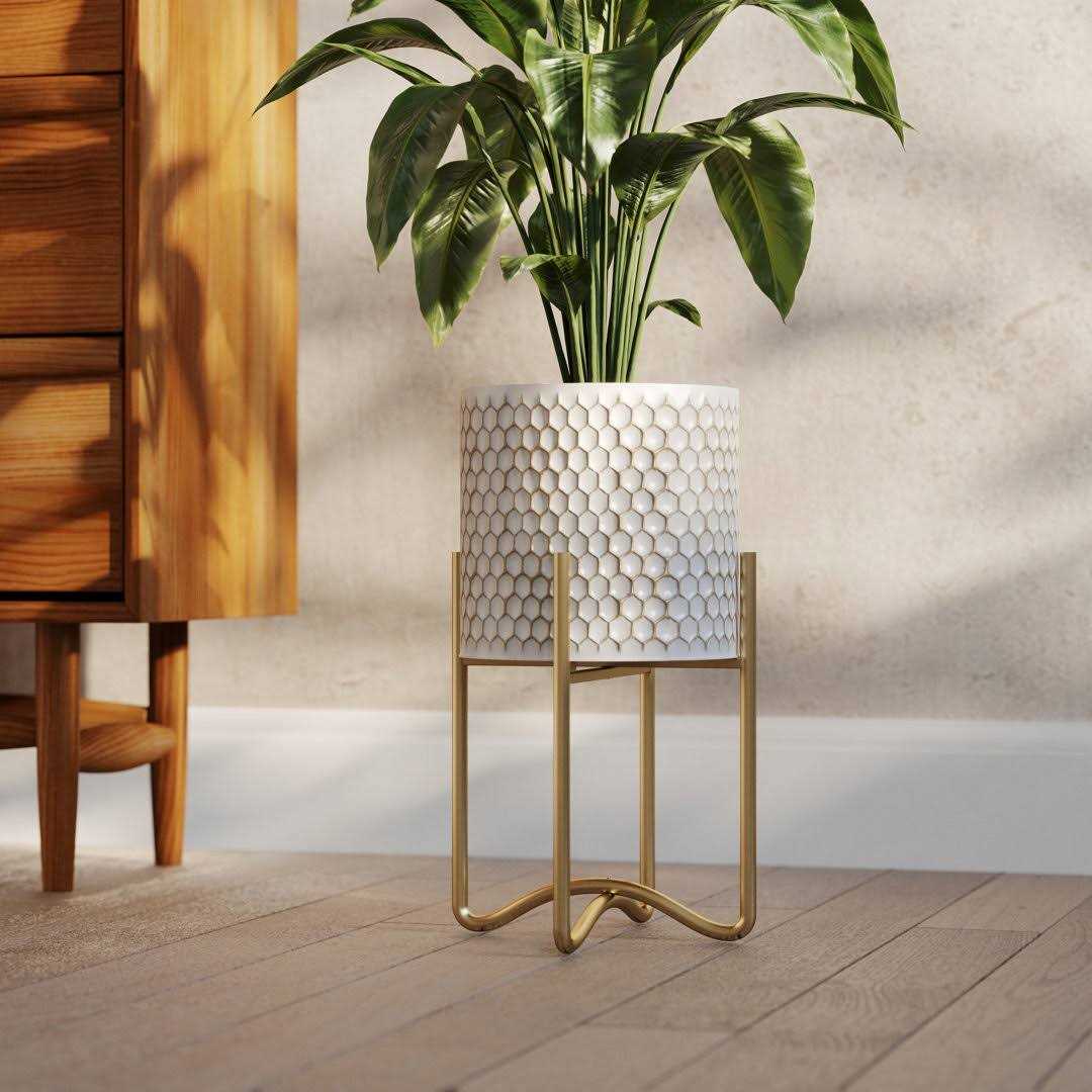 Aspire Home Accents Honeycomb Mid-Century Modern Planter with Tall Metal Base