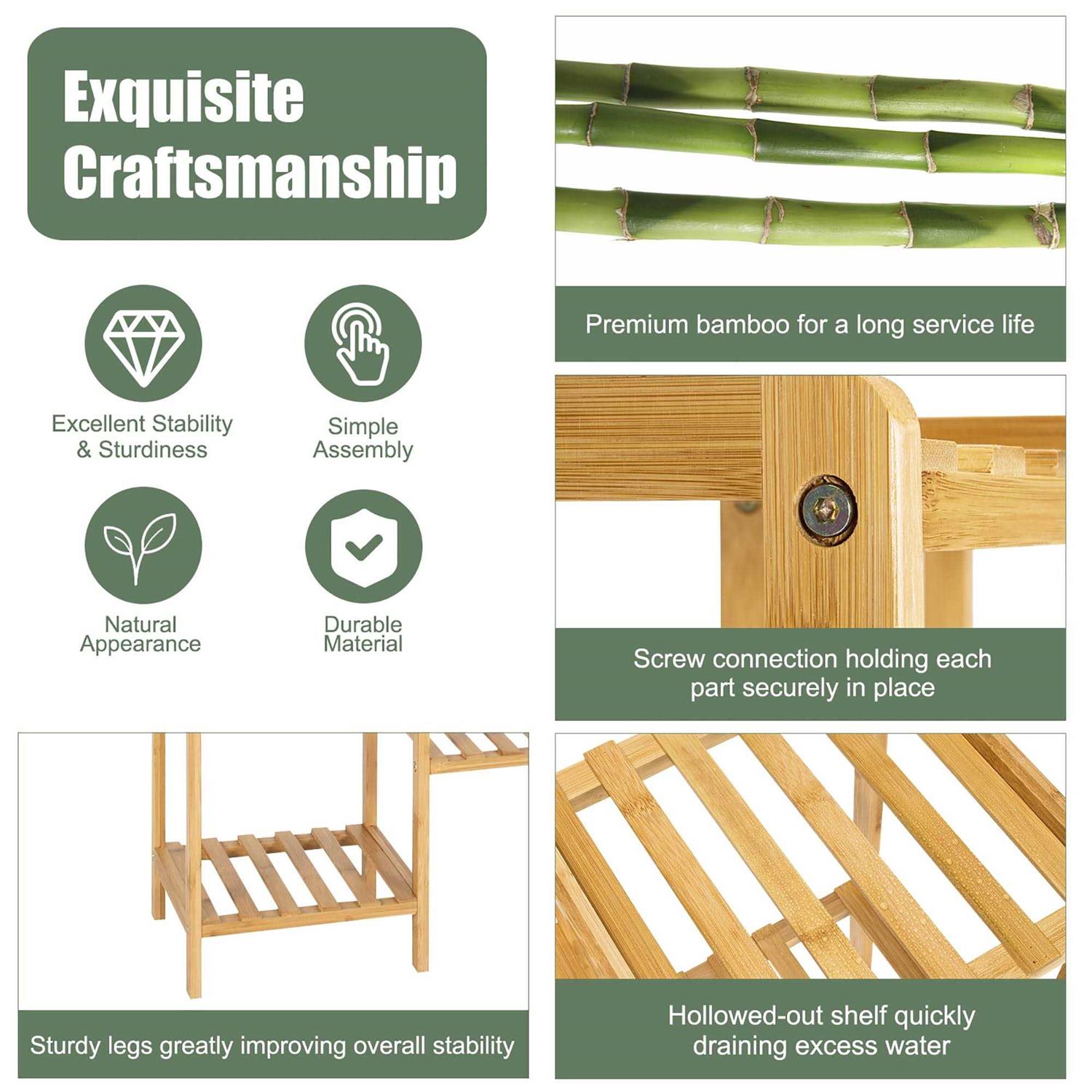 Costway Bamboo Plant Stand Utility Shelf Free Standing Storage Rack Pot Holder