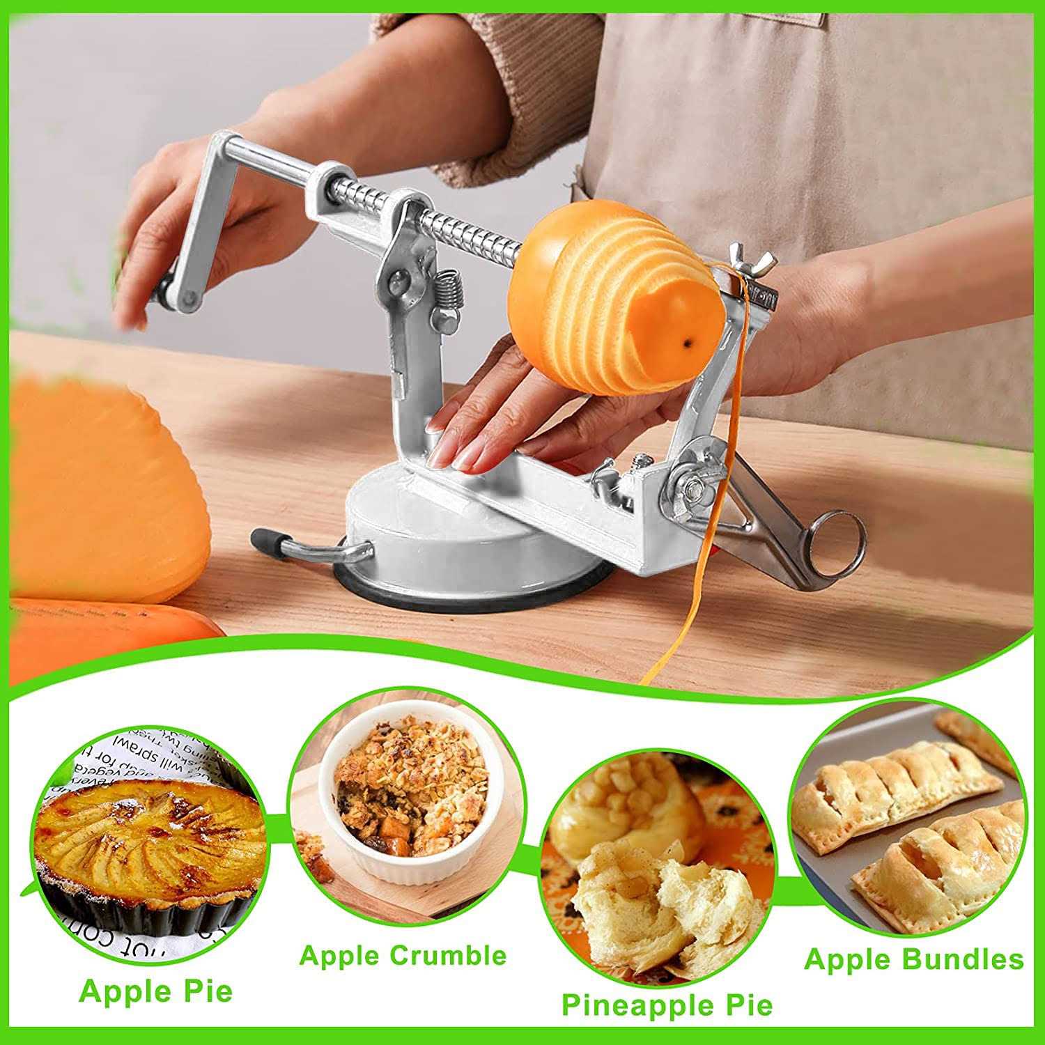tigwin Apple Peeler Corer, Long lasting Chrome Cast Magnesium Alloy Apple Peeler Slicer Corer with Stainless Steel Blades and Powerful Suction Base
