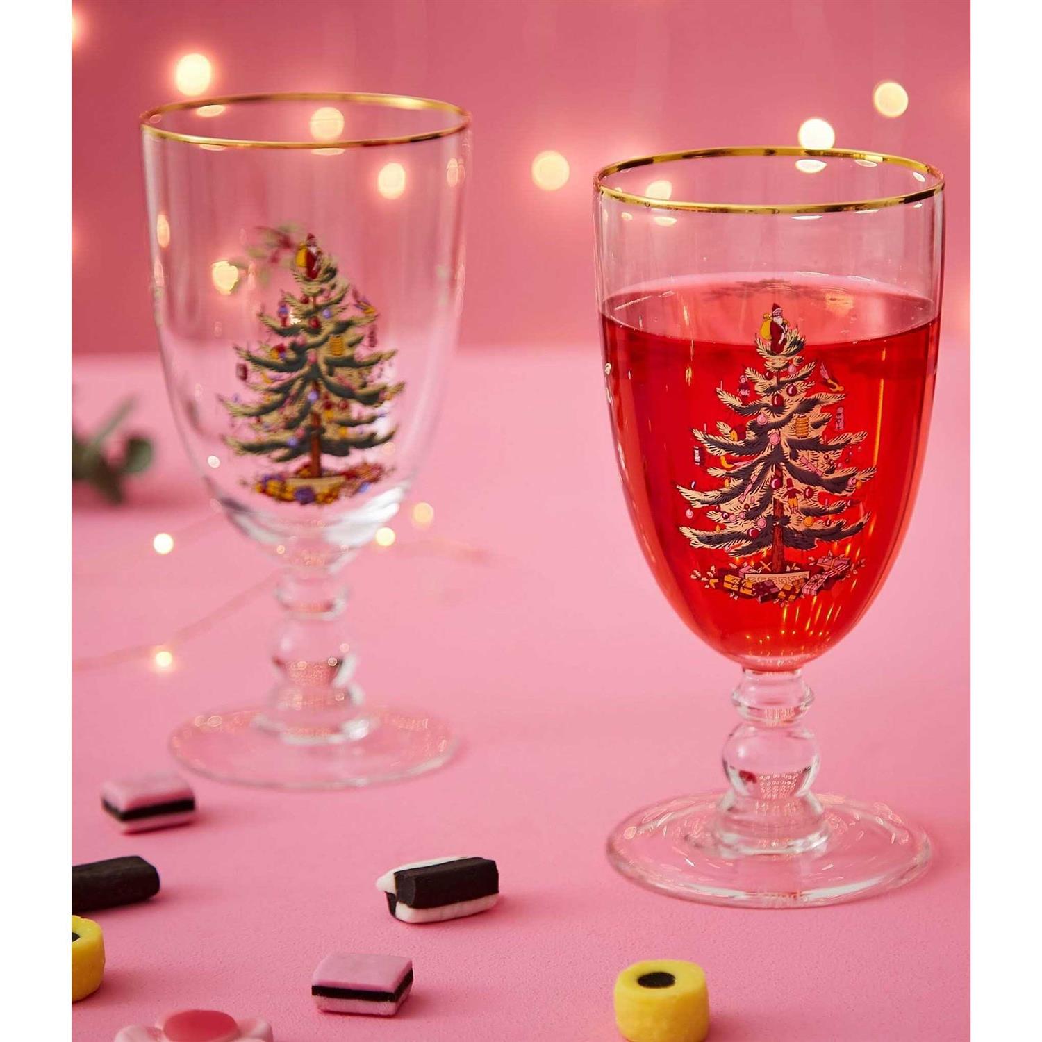 Spode Christmas Tree Pedestal Goblets Set of 4