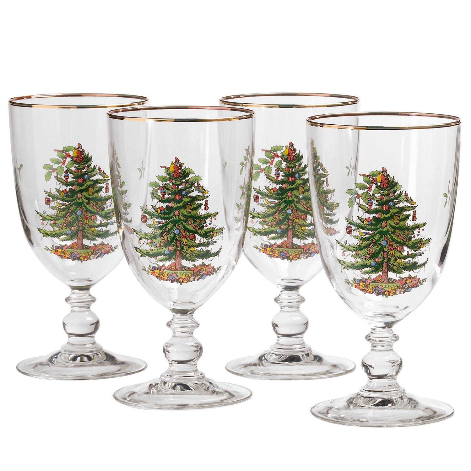 Spode Christmas Tree Pedestal Goblets Set of 4