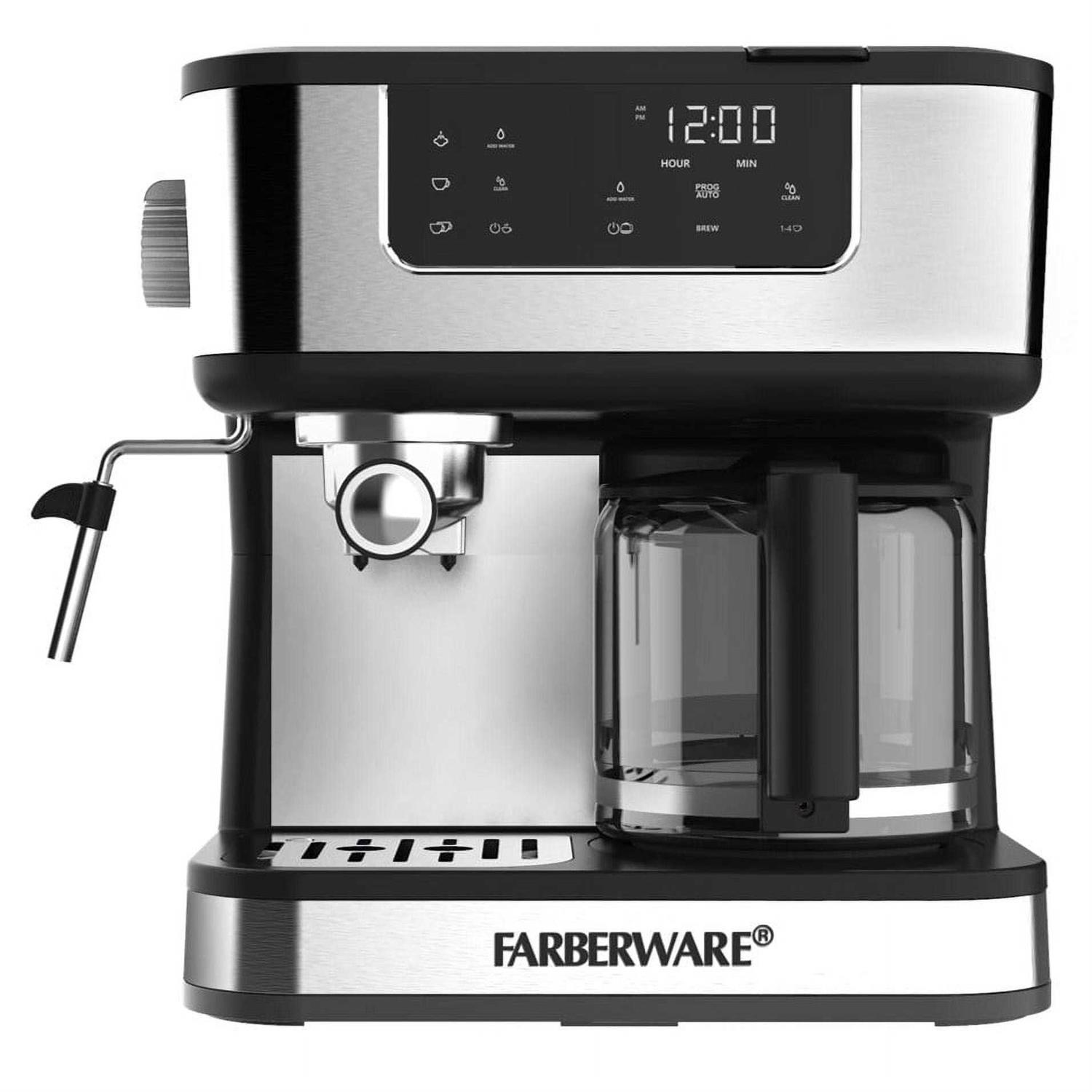 Farberware Dual Brew, 10 Cup Coffee + Espresso, Black and Stainless Finish