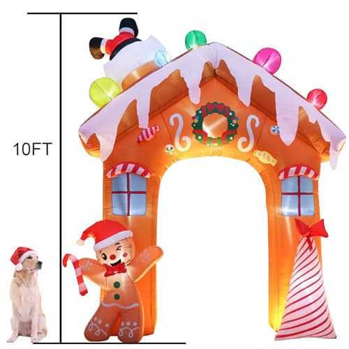 10 Ft Christmas Iatables Decorations Outdoor Built-in Colorful LEDs Xmas Blow Up Archway Decoration with Gingerbread Man