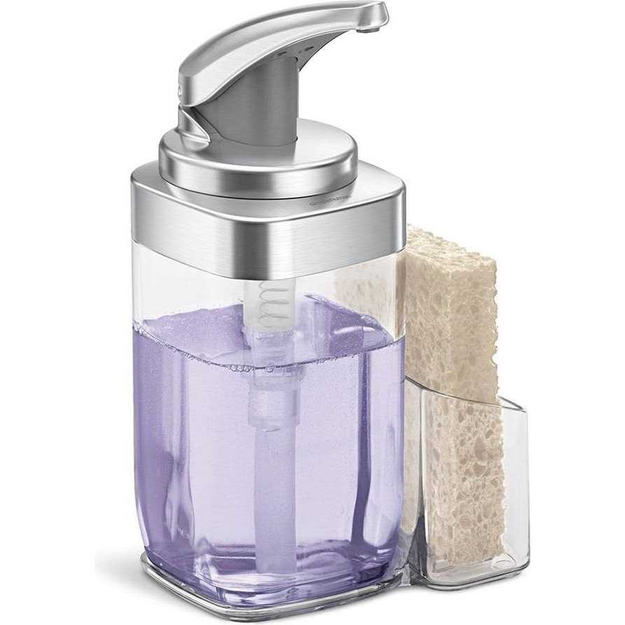 simplehuman 22 oz Square Push Pump Soap Dispenser with Sponge Caddy