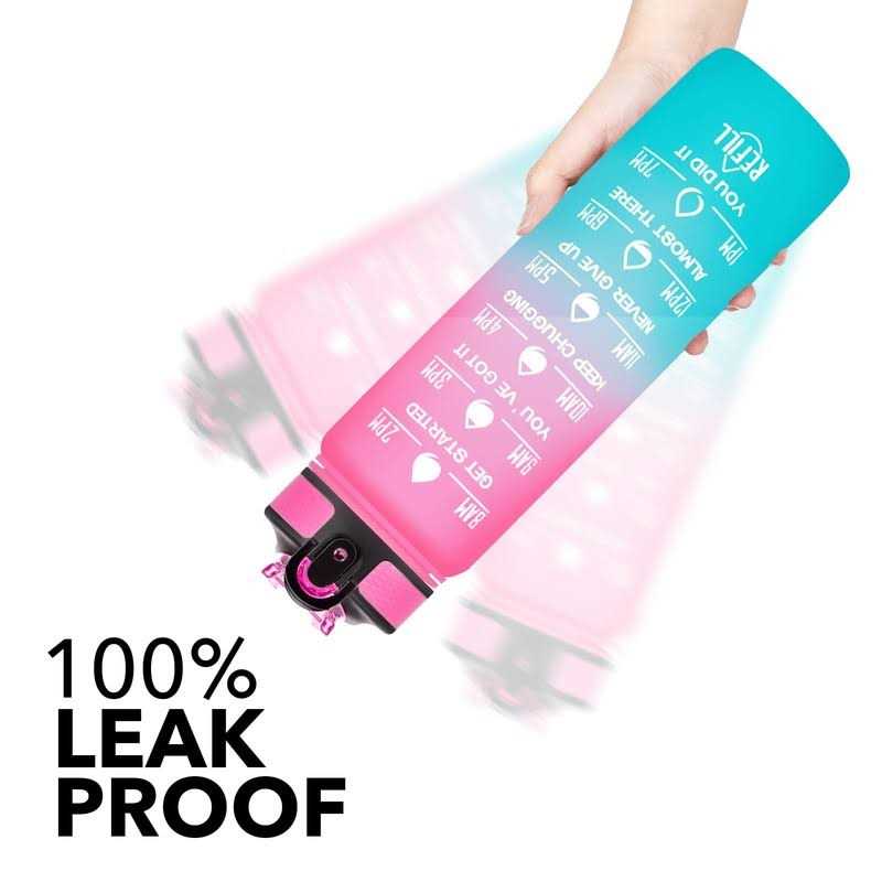 Hyeta 32 oz Water Bottles with Times to Drink and Straw