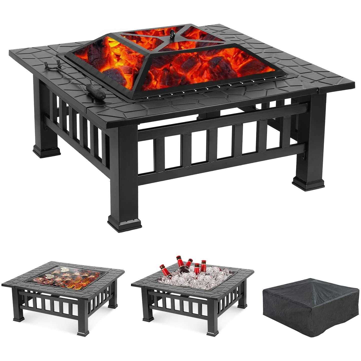 Lazy Buddy Steel Fire Pits for Outside 32&” Square Wood Burning Fire Pit Table