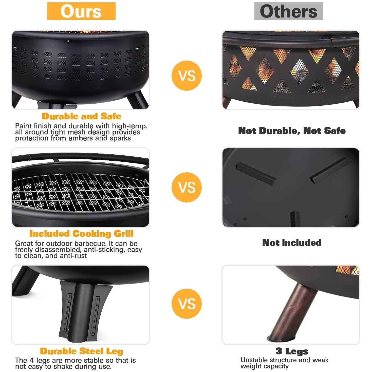 Hykolity 2 in 1 Fire Pit with Grill Large 31 Wood Burning Fire Pit with Swivel Cooking Grate Outdoor Firepit for Backyard Bonfire Patio Outside