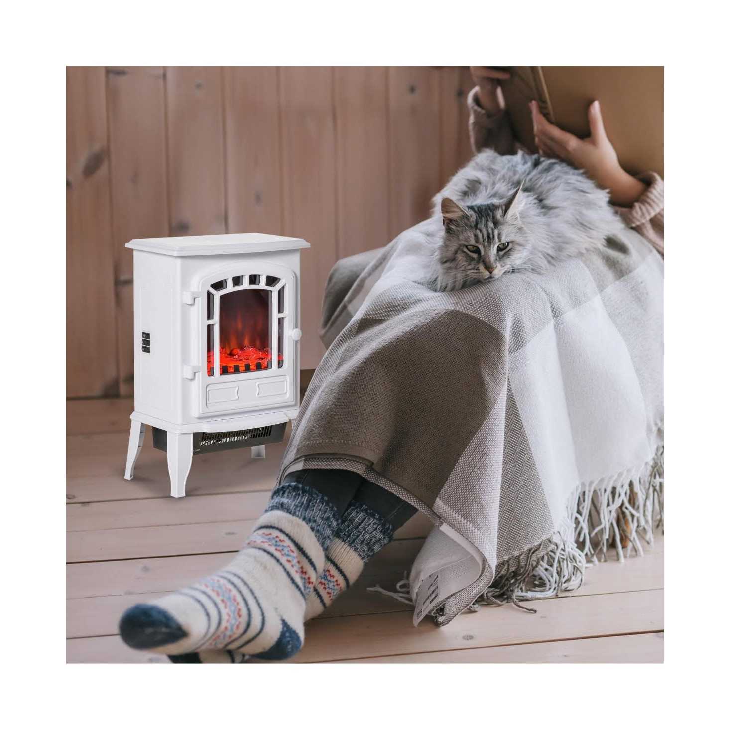 Homcom 22 Free Standing Electric Fireplace Stove Fire Place Heater with Realistic Flame Effect