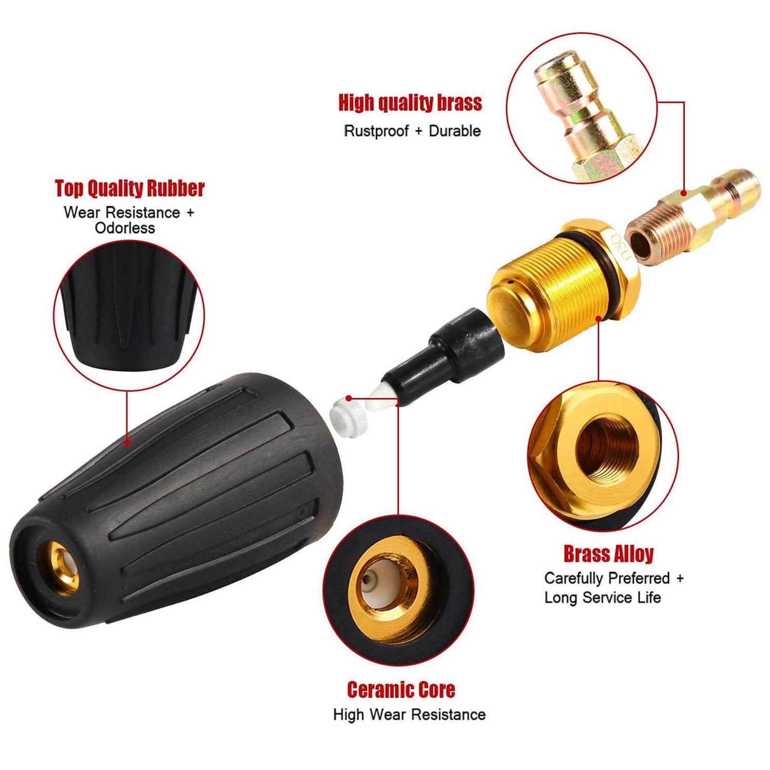 Wevove Pressure Washer Tips Turbo Nozzle Pressure Washer 3000 PSI Max Rotating Pressure Washer Nozzle with 2PCS 1/4&” Quick Connect for Cleaning Brick