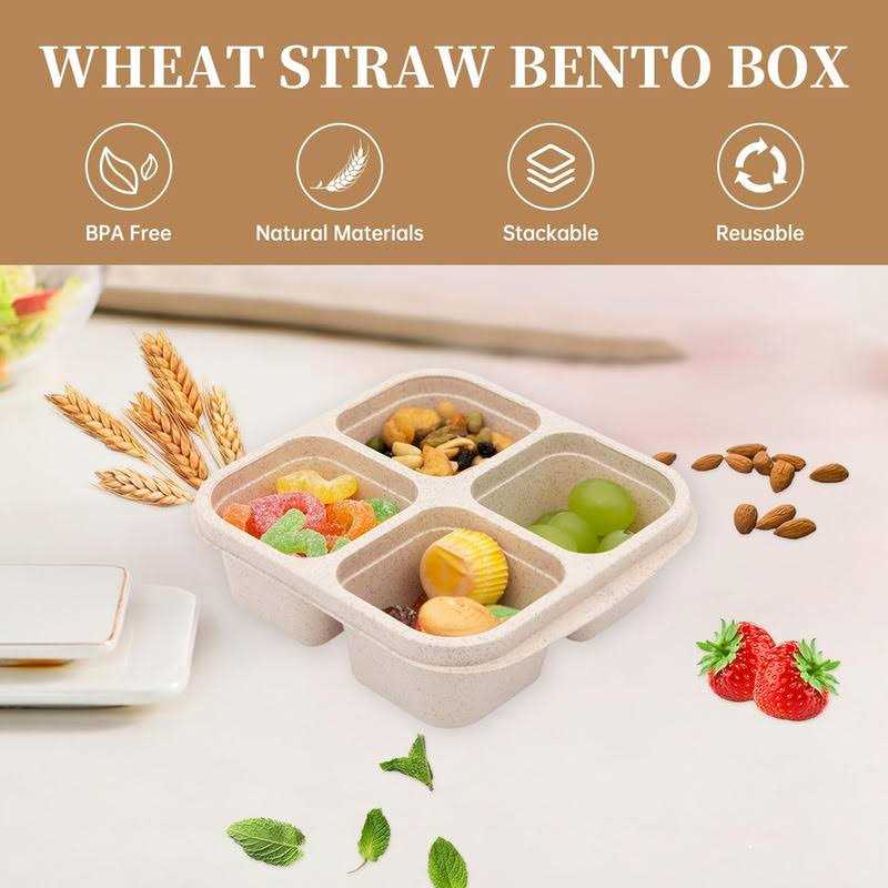 rngwaper Bento Lunch Box,4 Compartment Snack Containers,Divided Bento Snack Box,Meal Prep