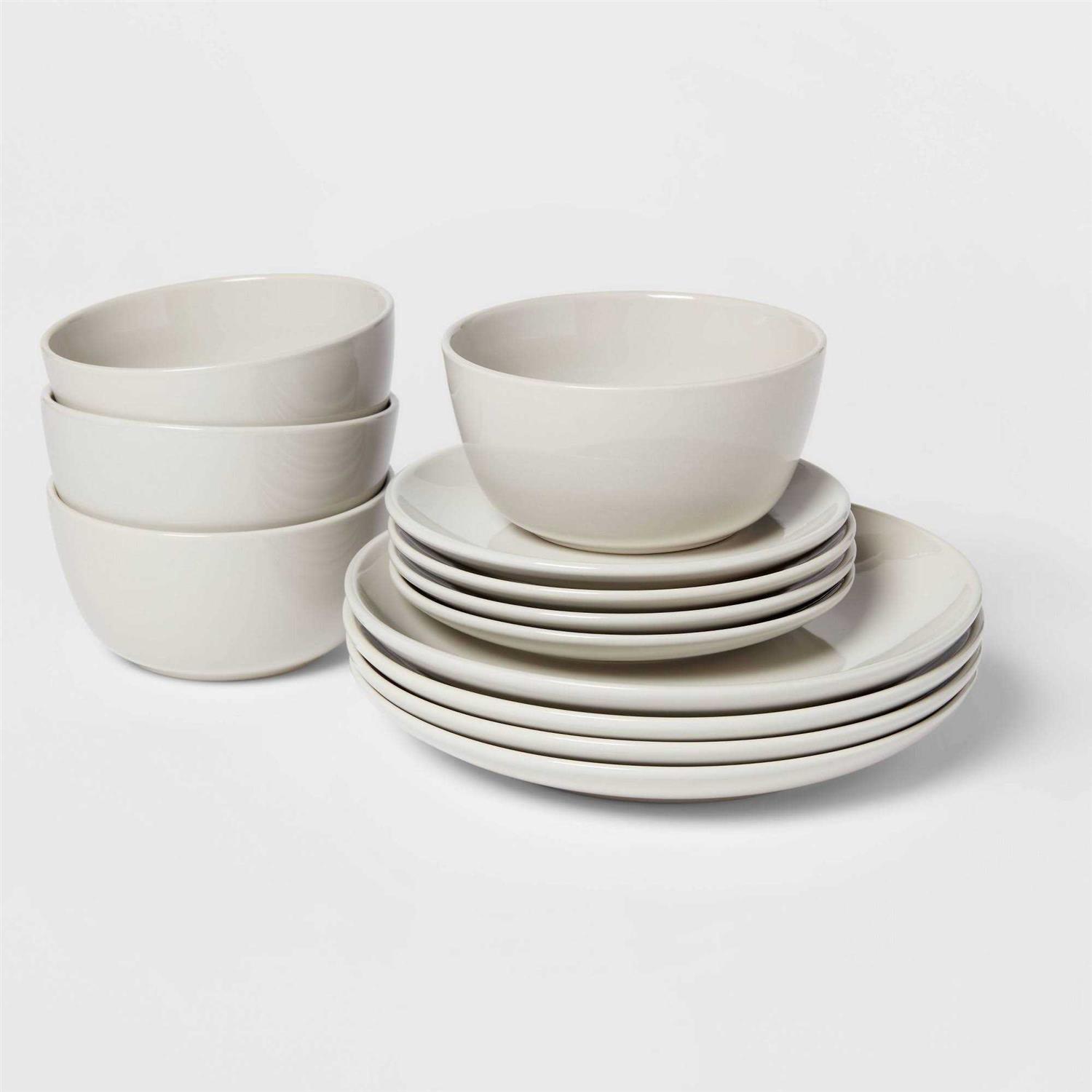 Project 62 12pc Stoneware Avesta Dinnerware Set Light Gray