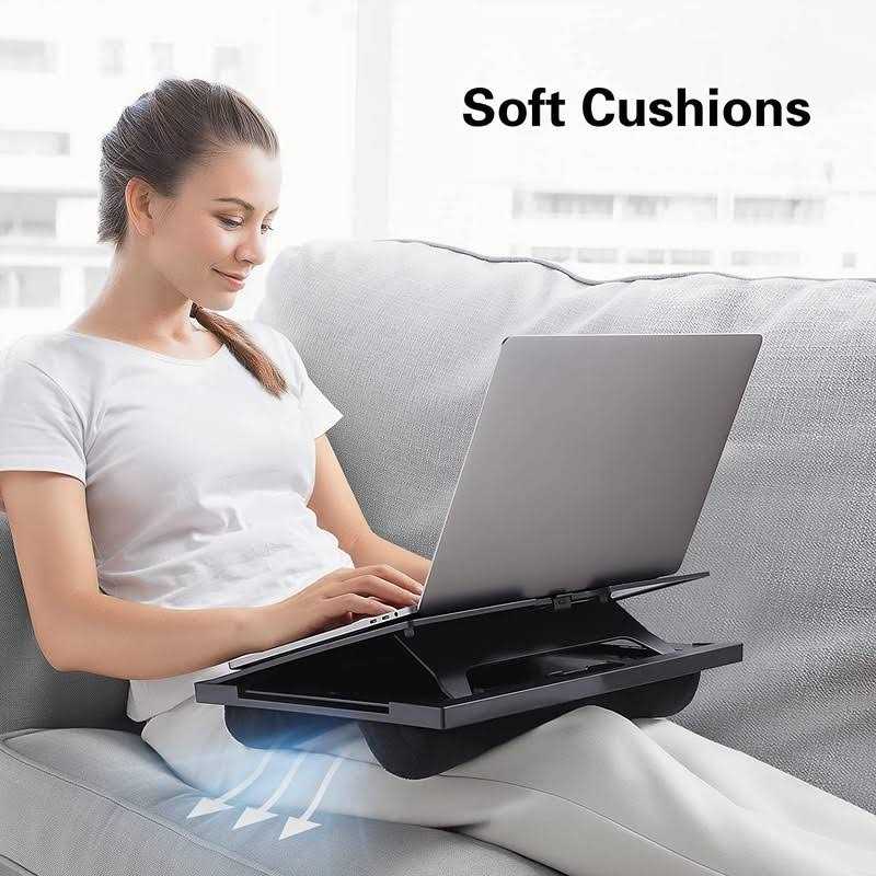 Adjustable Lap Desk with 6 Adjustable Angles Detachable Mouse Pad & Dual Cushions Laptop Stand for Car Laptop Desk
