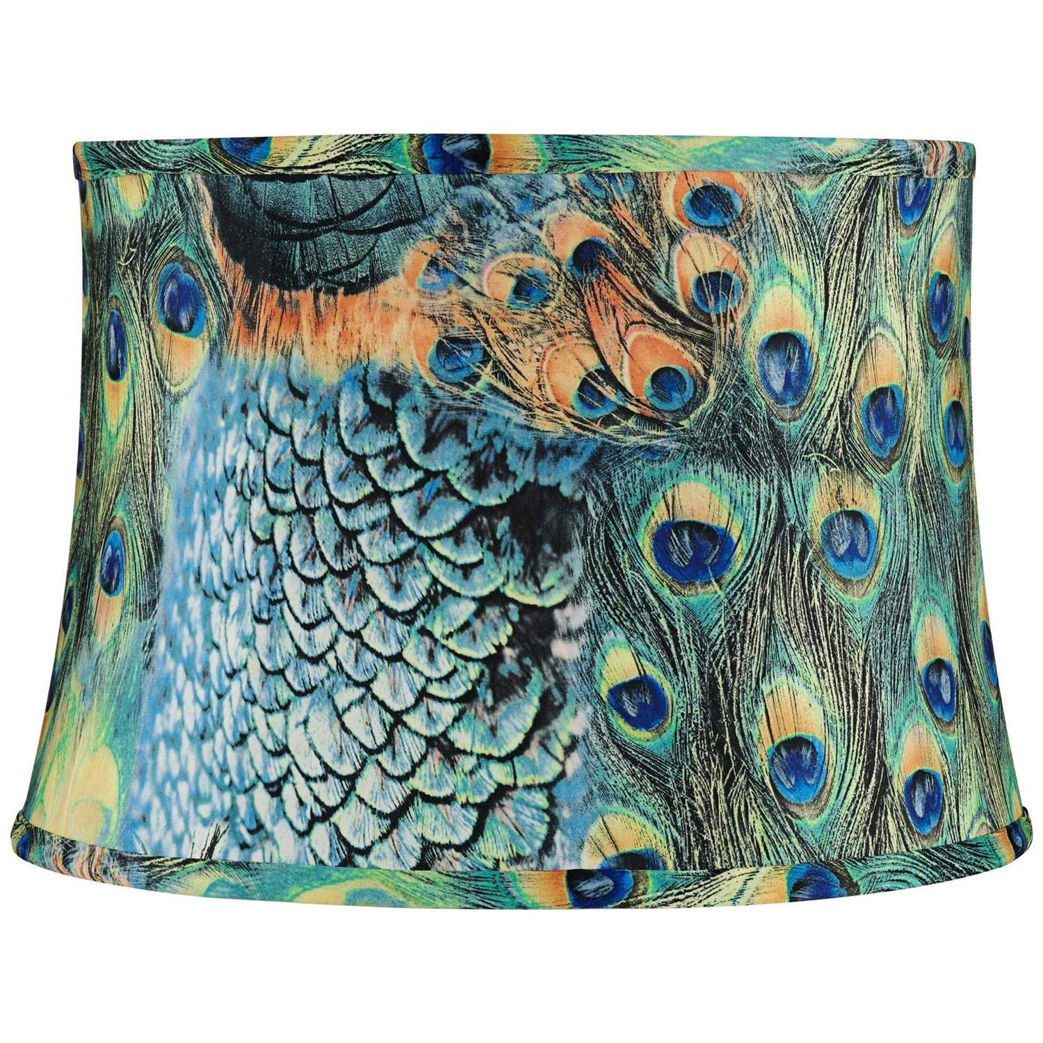 Springcrest Peacock Print Drum Lamp Shade 14x16x11