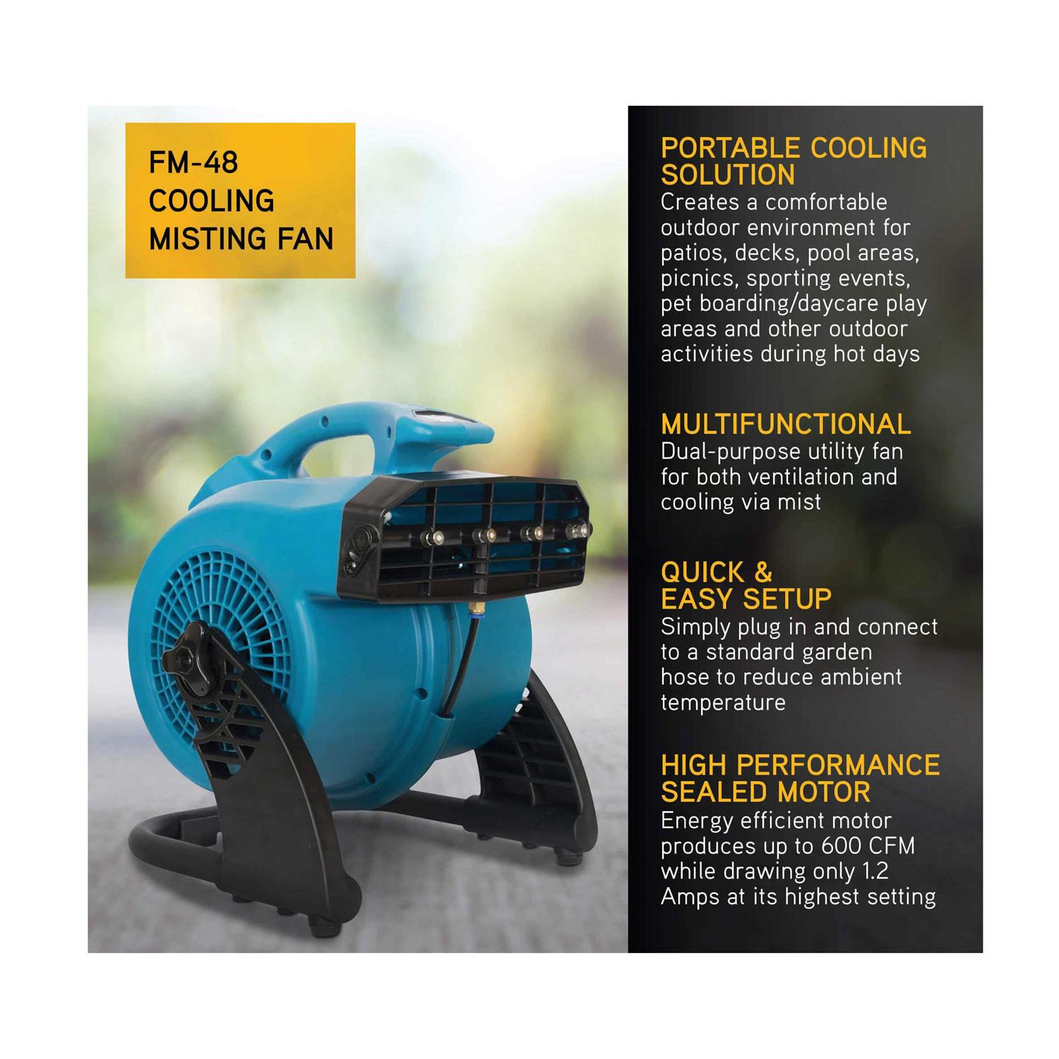 XPOWER FM-48 3 Speed Portable Outdoor Cooling Misting Fan