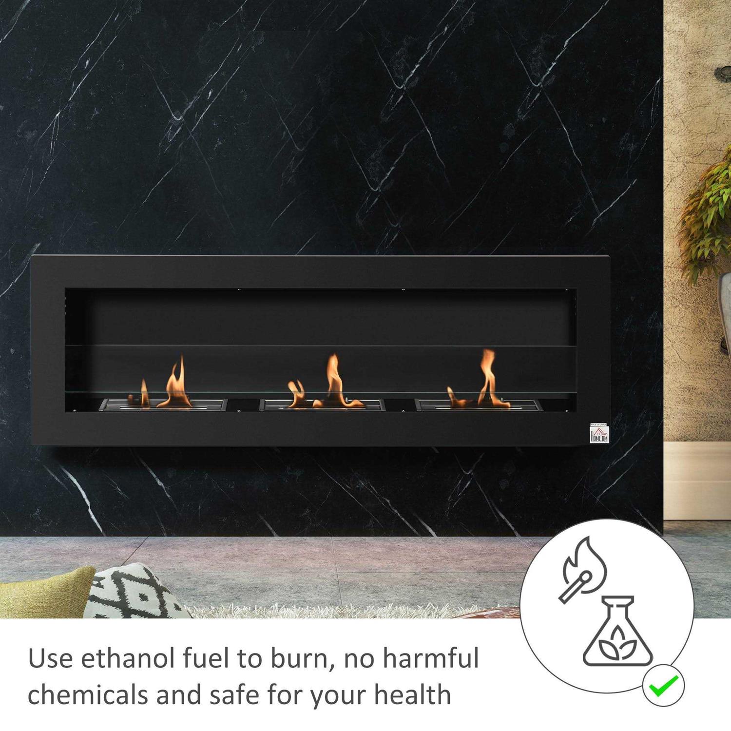 HOMCOM Ethanol Fireplace 47.25 Wall-Mount 0.3 Gallon Steel 215 Sq Ft