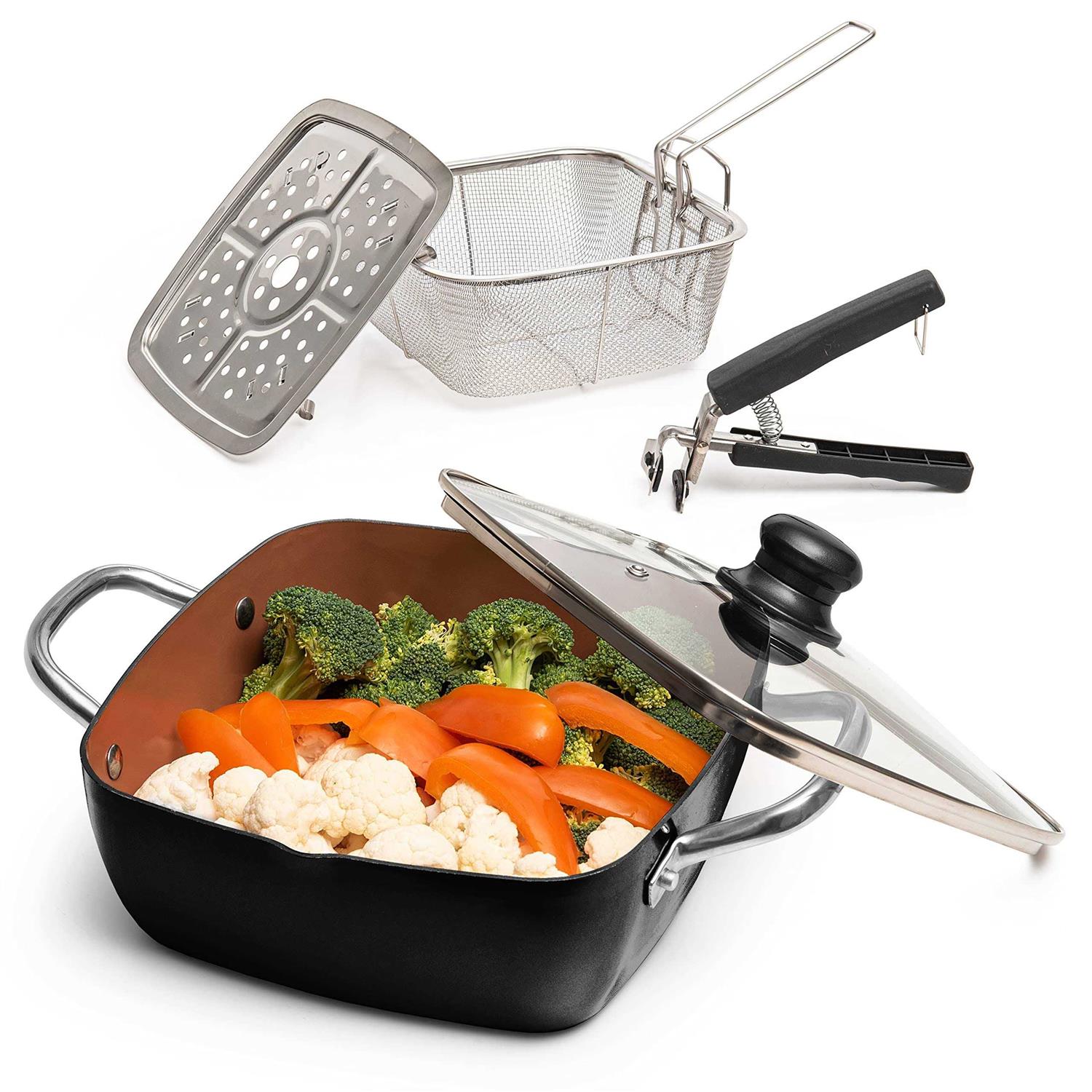 Moss & Stone Copper 5 Piece Set Chef Cookware Non Stick Pan Deep Square Pan
