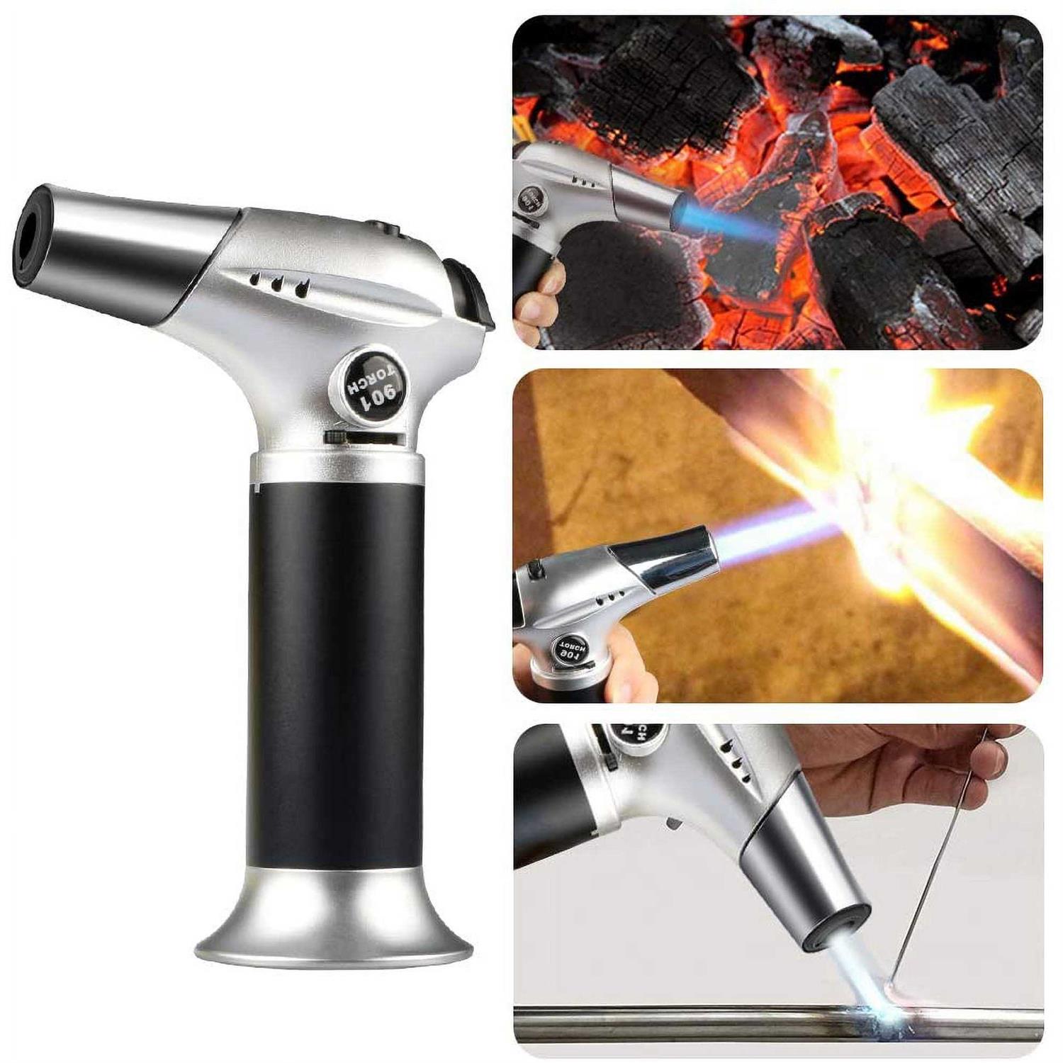 Tencoz Blow Torch Professional Kitchen Cooking Torch with Safety Lock Adjustable Flame Refillable Mini Blow Torch Lighter for Crafts Cooking BBQ Baking