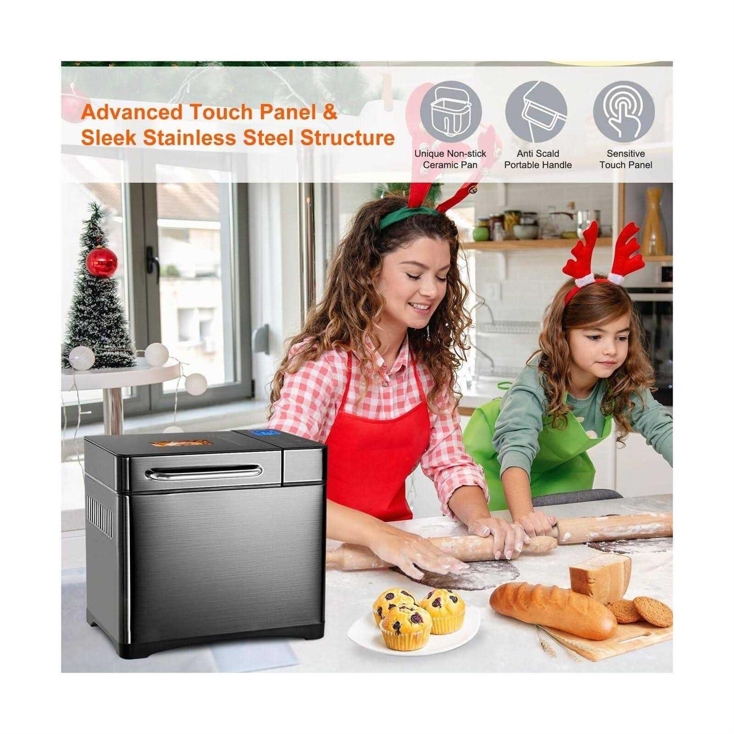 KBS 17-in-1 Bread Maker-Dual Heaters 710W Machine Stainless Steel with Gluten-Free