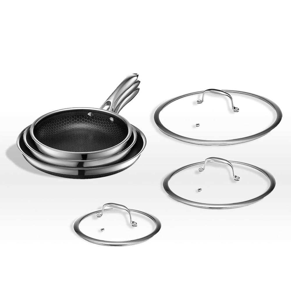 HexClad 6 Piece Hybrid Stainless Steel Cookware Pan Set 8 inch