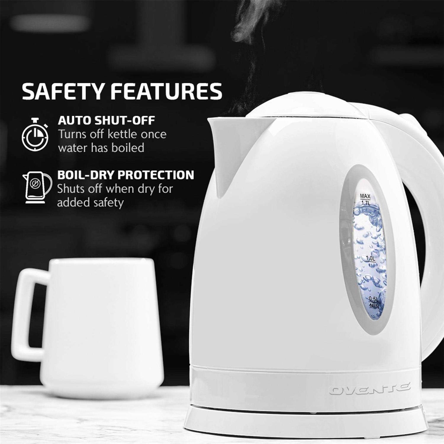 Ovente Electric Kettle Hot Water Heater 1.7 Liter BPA Free Fast Boiling Cordless Water Warmer