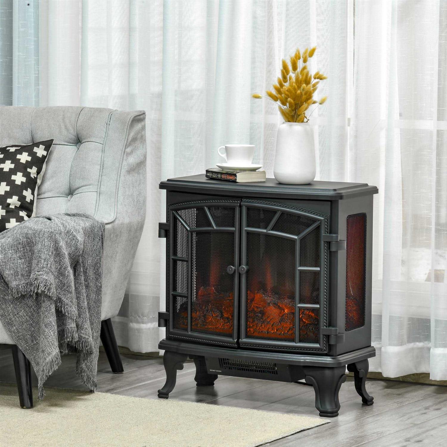 HOMCOM Electric Fireplace Heater, Fireplace Stove with Realistic LED Flames and Logs