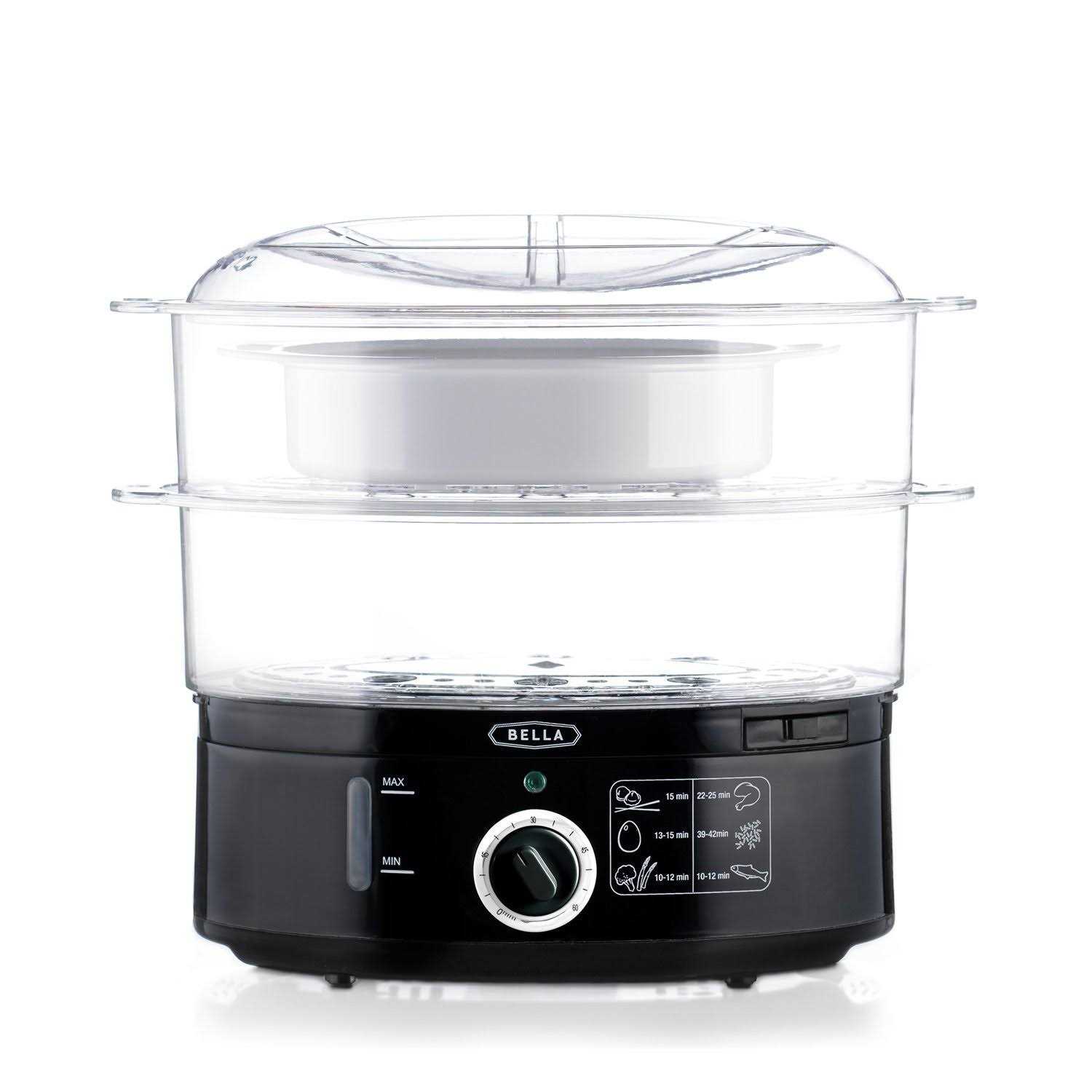 Bella Two Tier Food Steamer with Dishwasher Safe Lids and Stackable Baskets & Removable Base for Fast Simultaneous Cooking